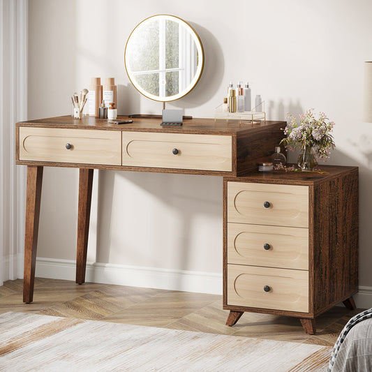 Modern Makeup Vanity Table, Dressing Table Set with 5 Drawers (Without Mirror & Stool) Tribesigns