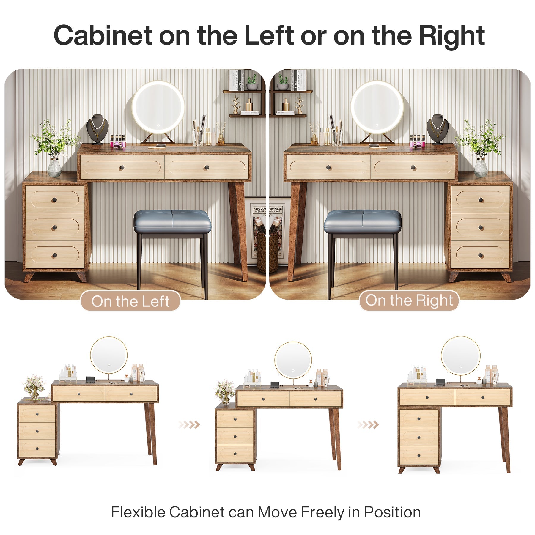 Modern Makeup Vanity Table, Dressing Table Set with 5 Drawers (Without Mirror & Stool) Tribesigns