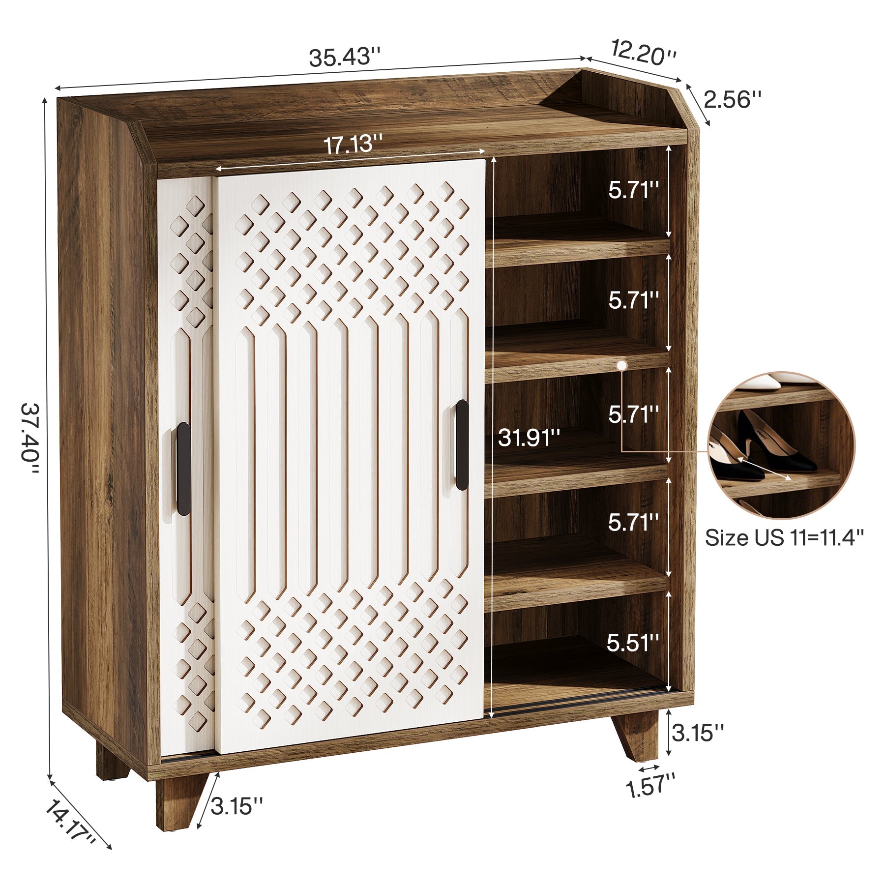 Modern Shoe Cabinet Shoe Organizer with Sliding Doors & Adjustable Shelves Tribesigns