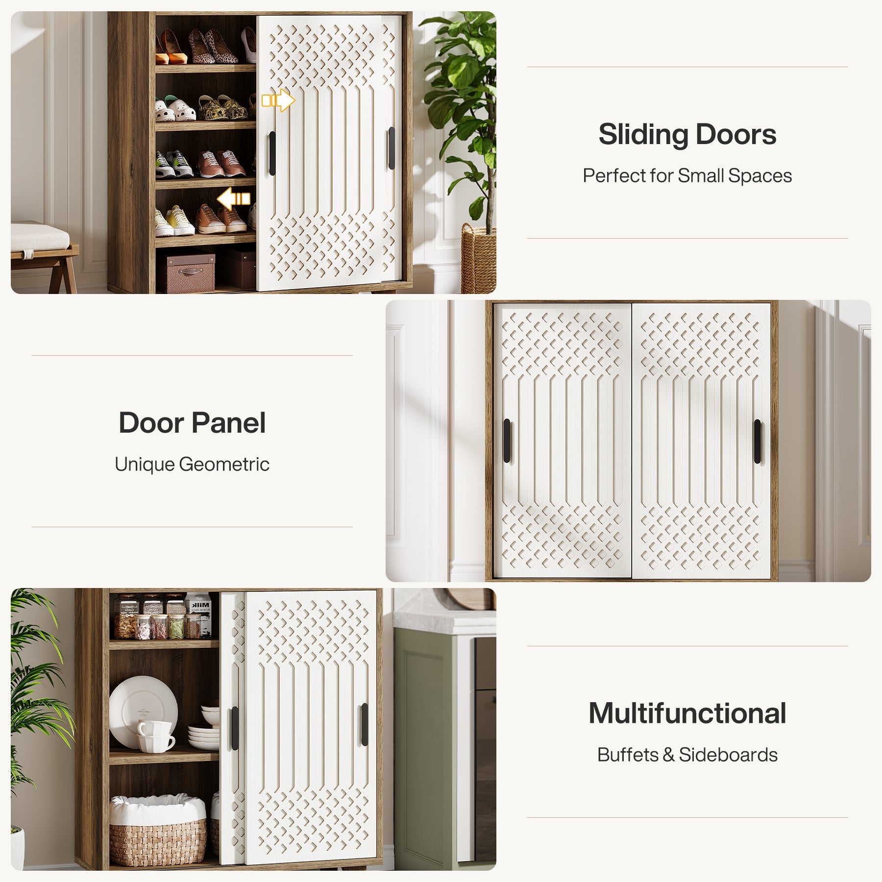 Modern Shoe Cabinet Shoe Organizer with Sliding Doors & Adjustable Shelves Tribesigns