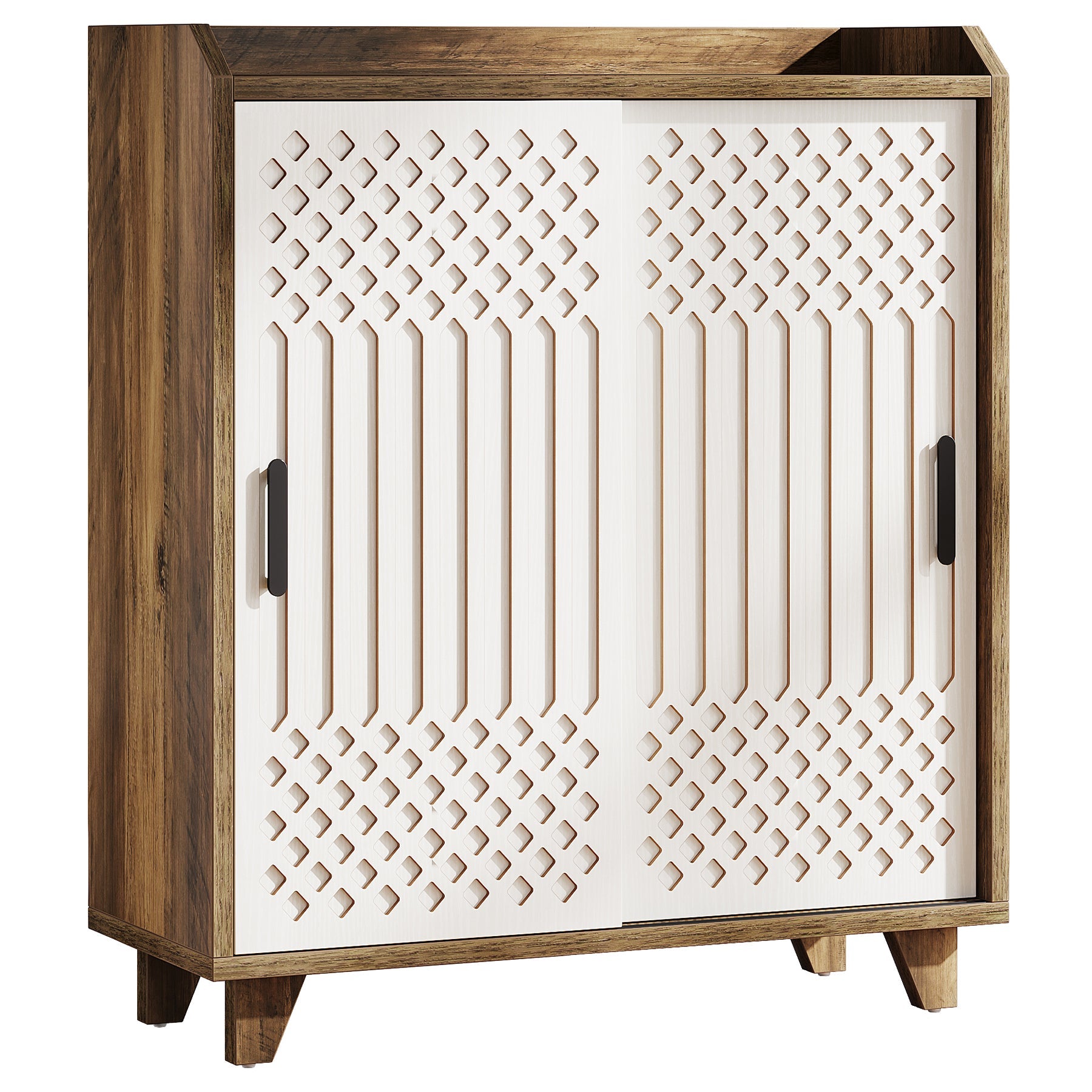 Modern Shoe Cabinet Shoe Organizer with Sliding Doors & Adjustable Shelves Tribesigns