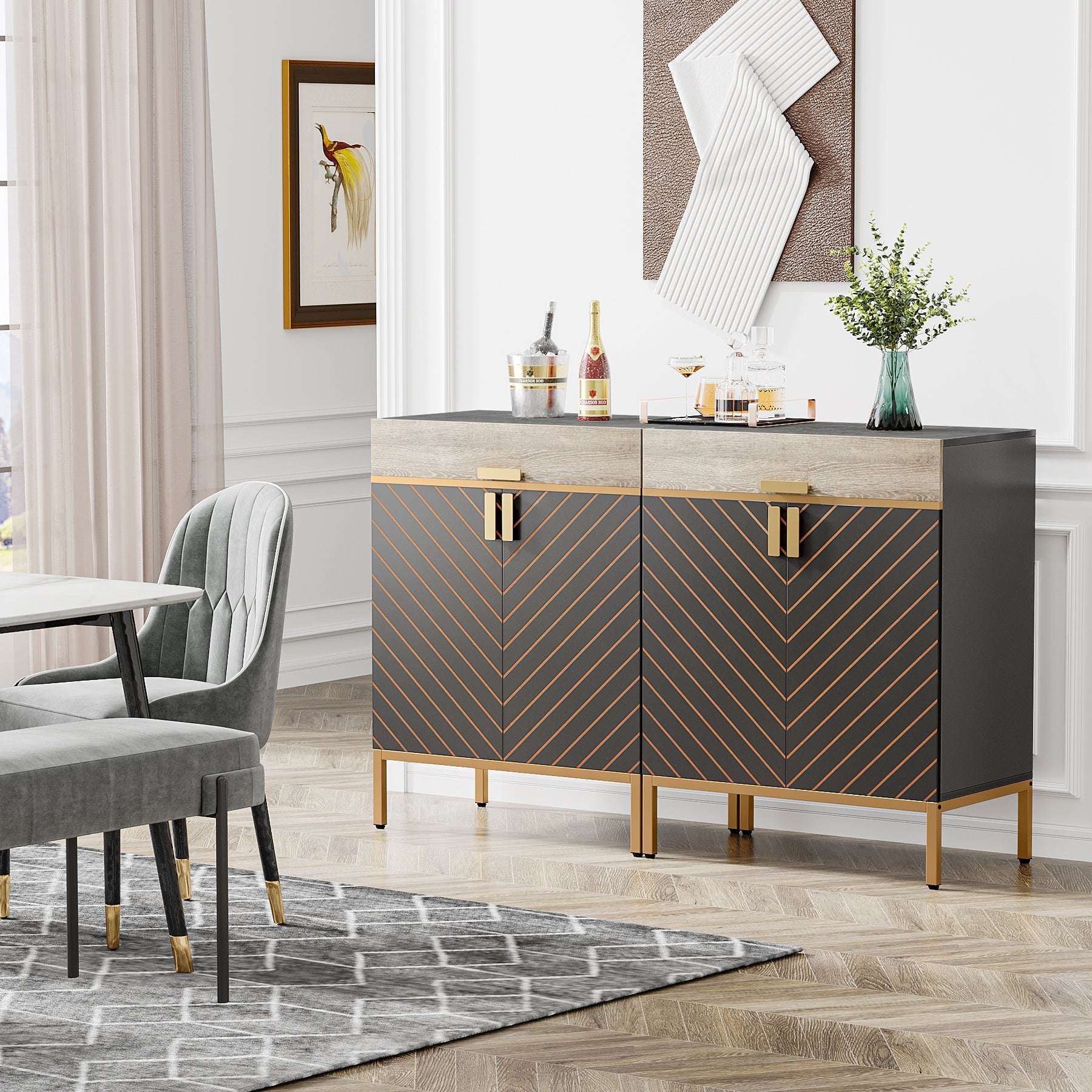 Modern Sideboard Buffet Kitchen Cabinet with Drawer & Removable Shelves Tribesigns