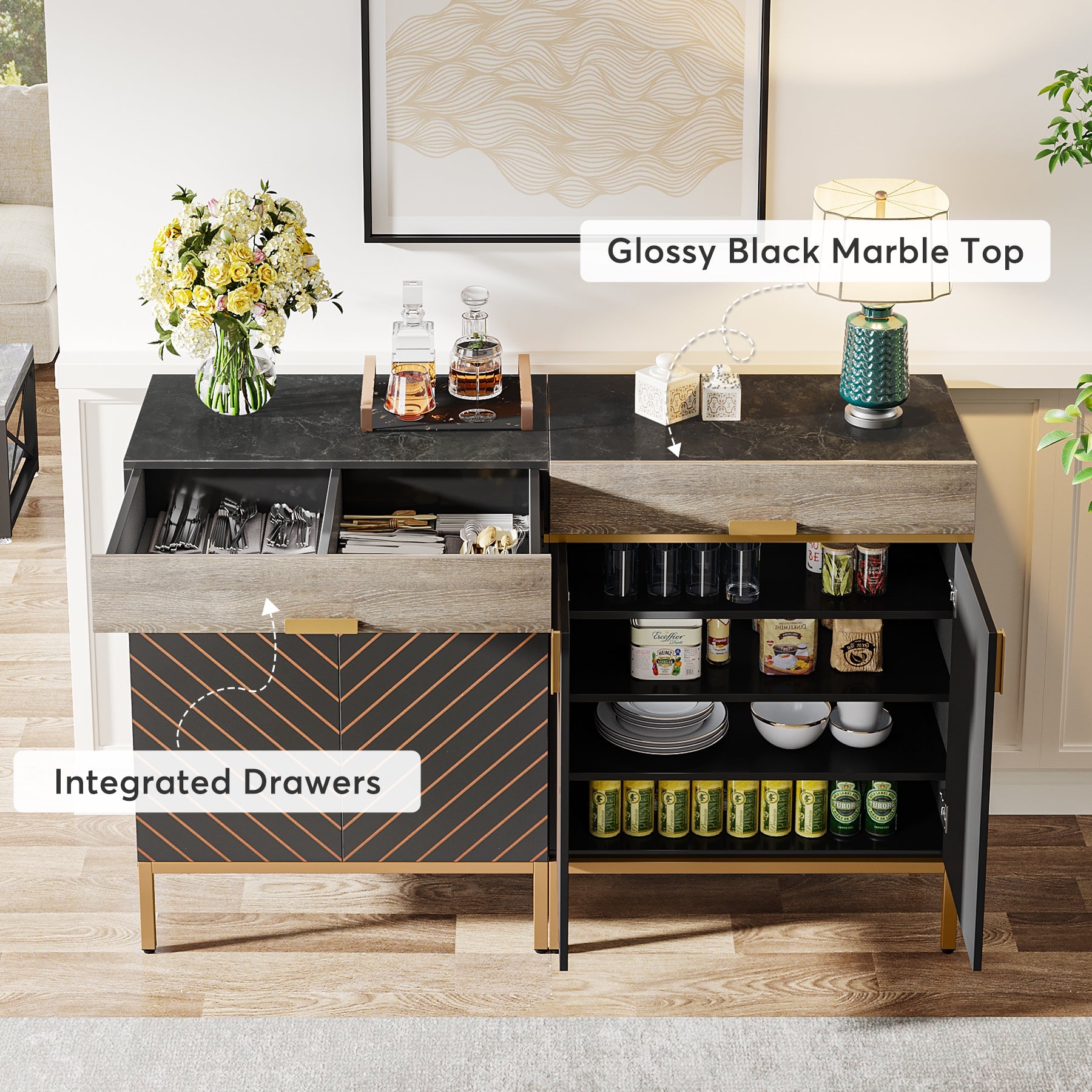Modern Sideboard Buffet Kitchen Cabinet with Drawer & Removable Shelves Tribesigns