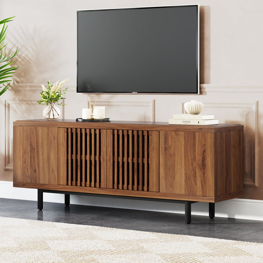 Modern TV Stand, 59" Entertainment Center with 4 Cabinets & Shelf Tribesigns