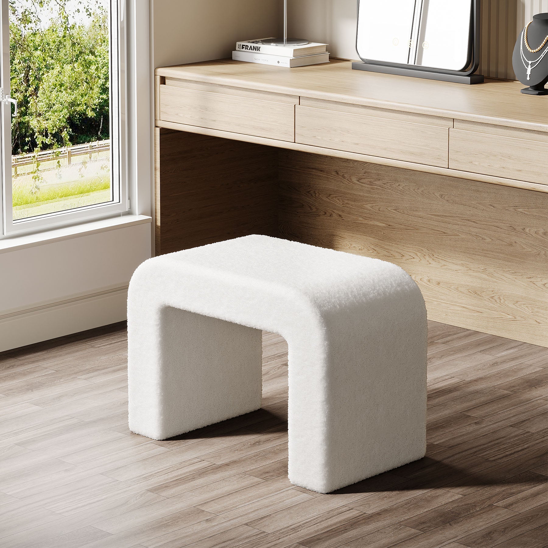 Modern Vanity Stool, Fully Assembled Upholstered Ottoman Sofa Footrest Tribesigns