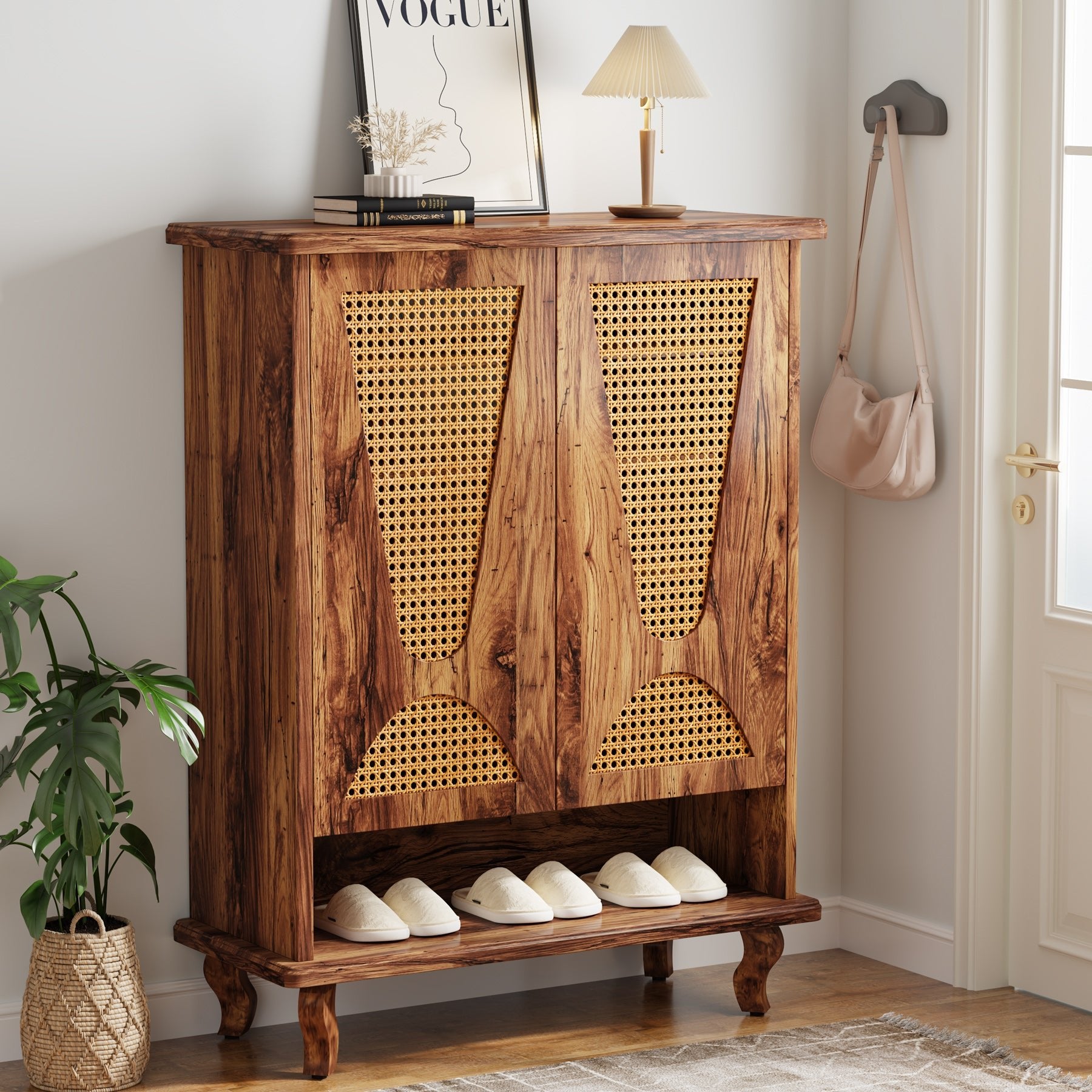 Tribesigns 5-Tier Rattan Shoe Cabinet with Ventilated Doors-Tribesigns