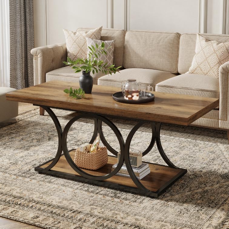 Rectangle Coffee Table, 47.24" Center Table with Faux Marble Top Tribesigns