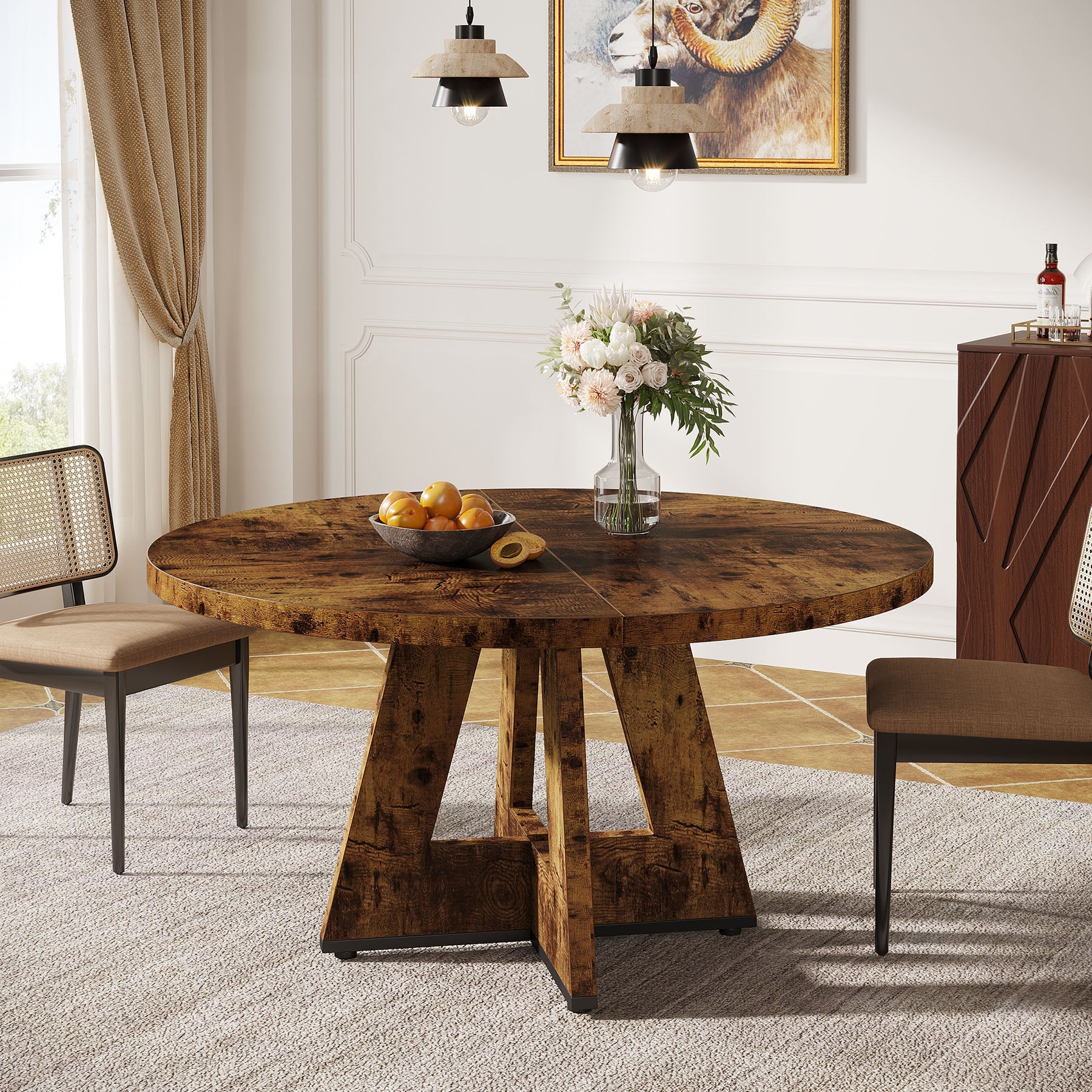 Round Dining Table for 4, 47" Wood Kitchen Table Farmhouse Dinner Table Tribesigns