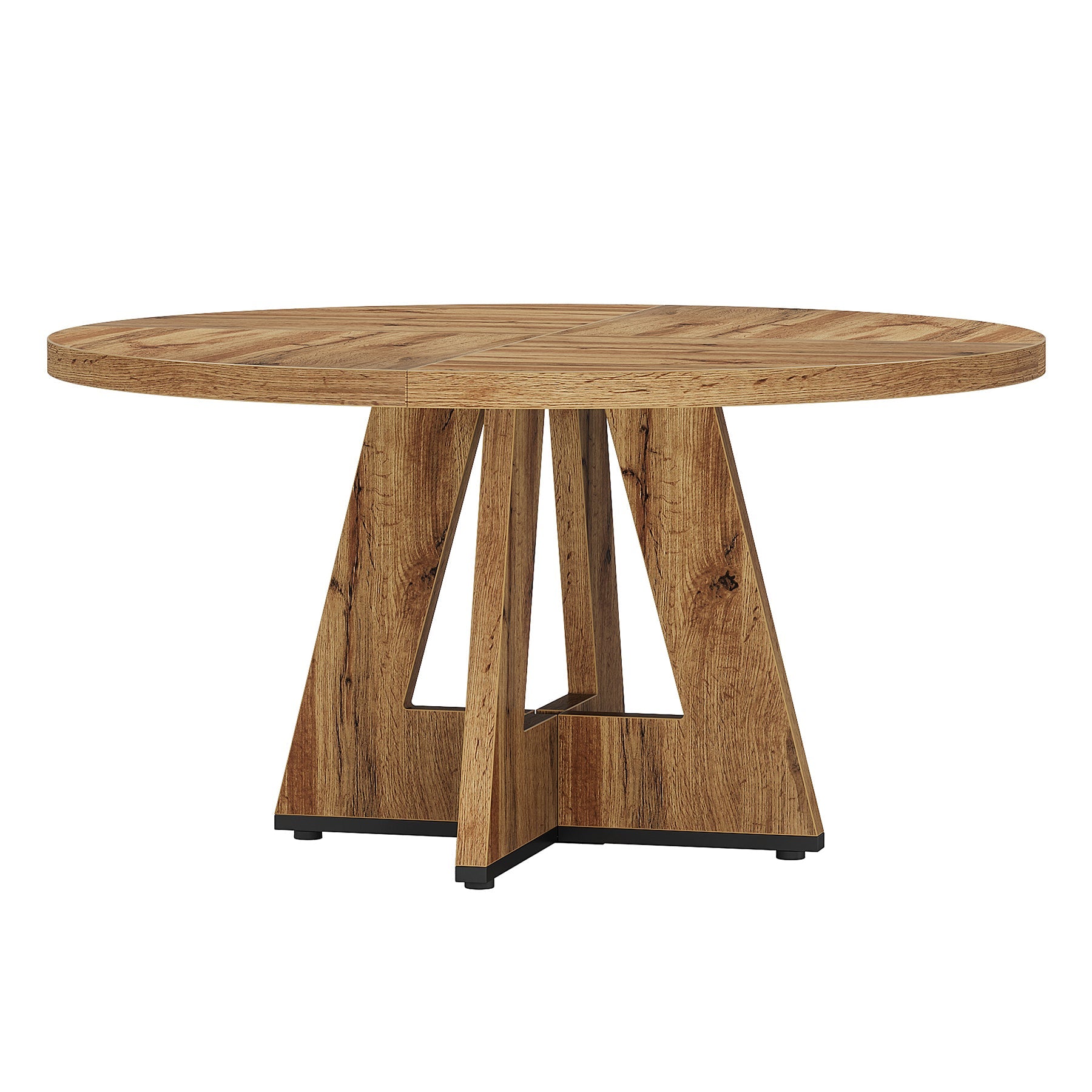 47 Inch Round Dining Table, Farmhouse Kitchen Table for 4-6#Color_Retro Brown