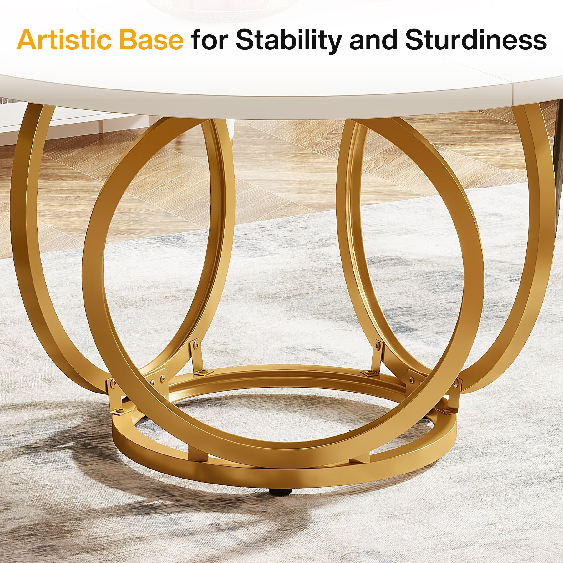 Round Dining Table for 4, Modern 47" Kitchen Table with Metal Base Tribesigns