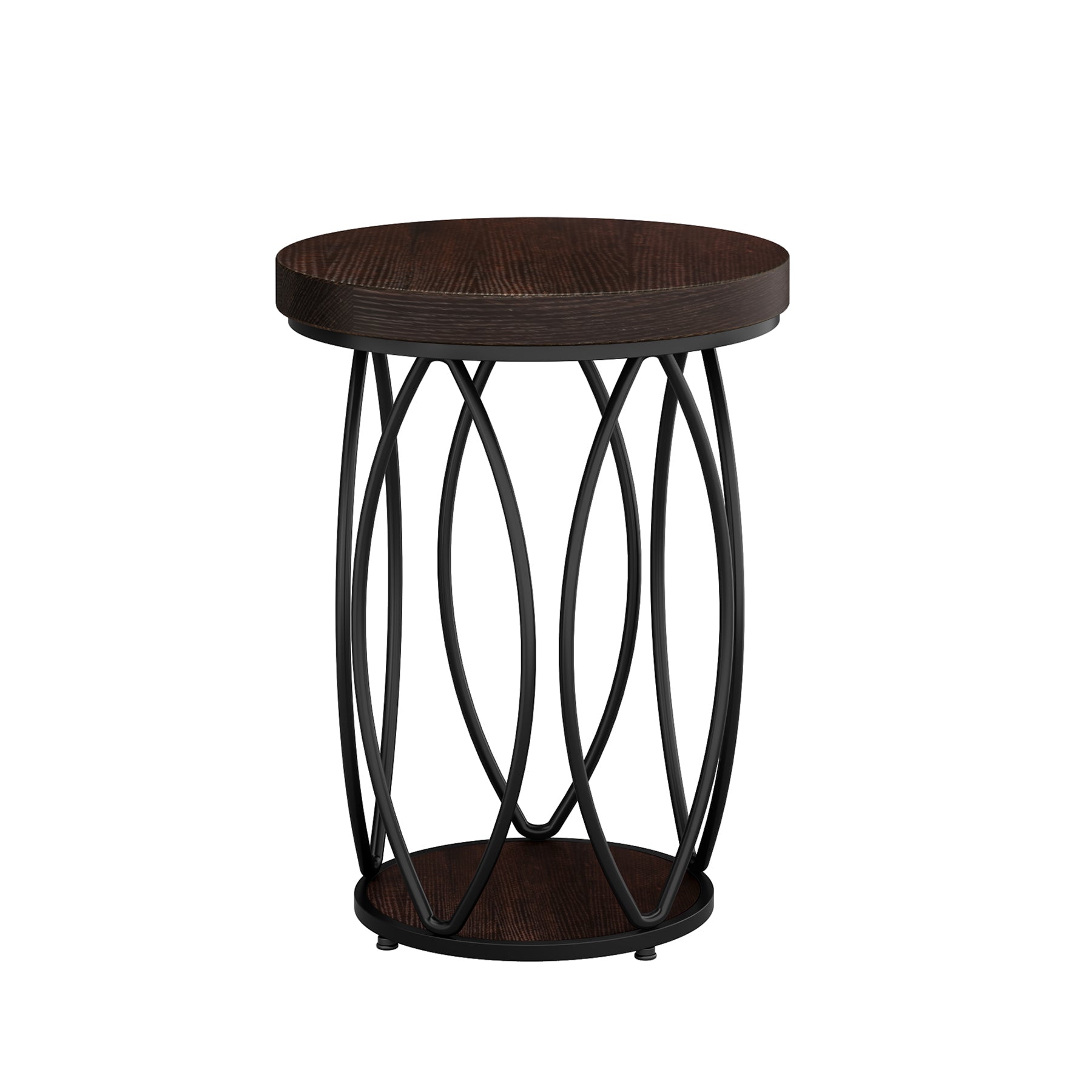Round End Table, Industrial Accent Side Table with Storage Shelf Tribesigns