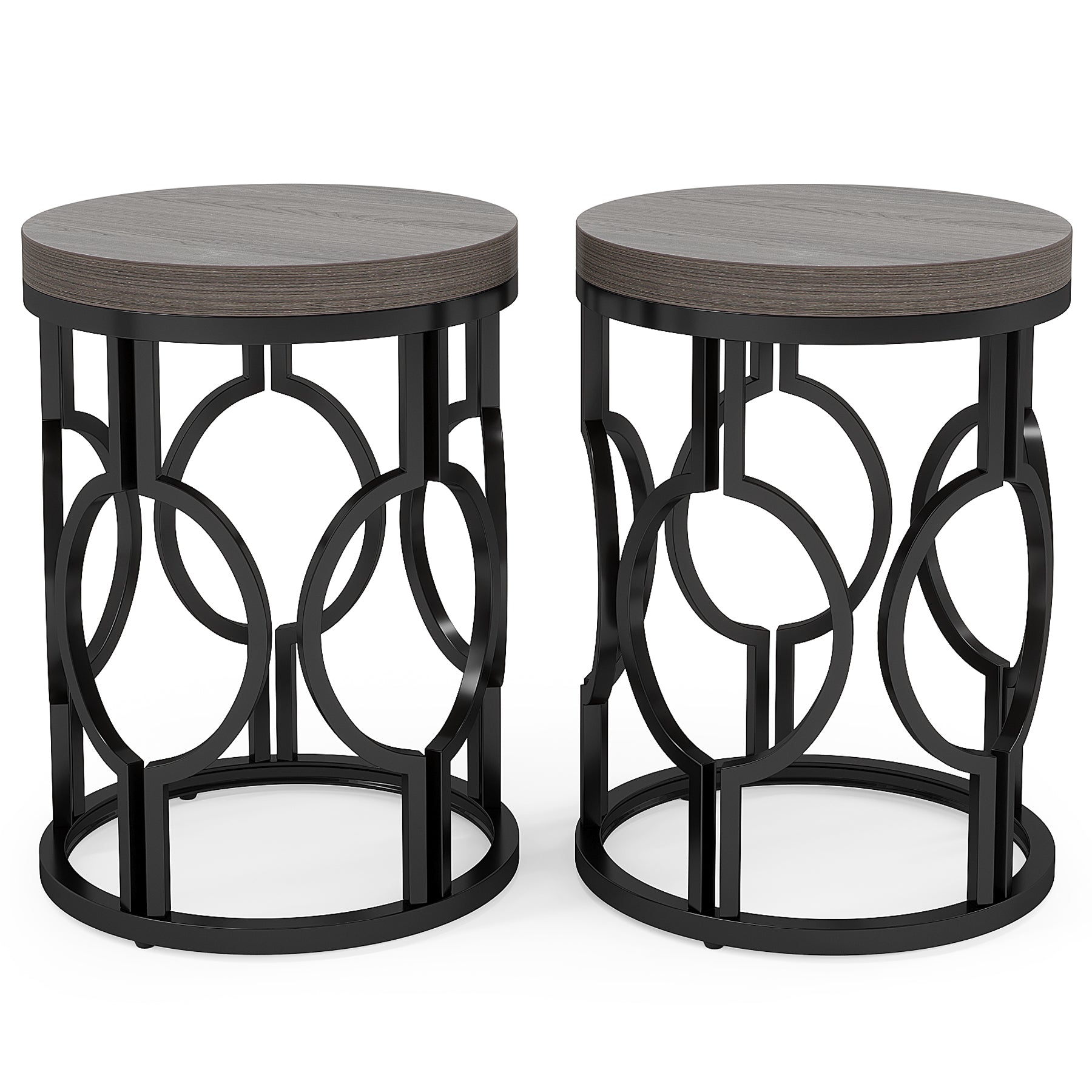 Round End Table, Industrial Side Table with Metal Hollow Frame Tribesigns
