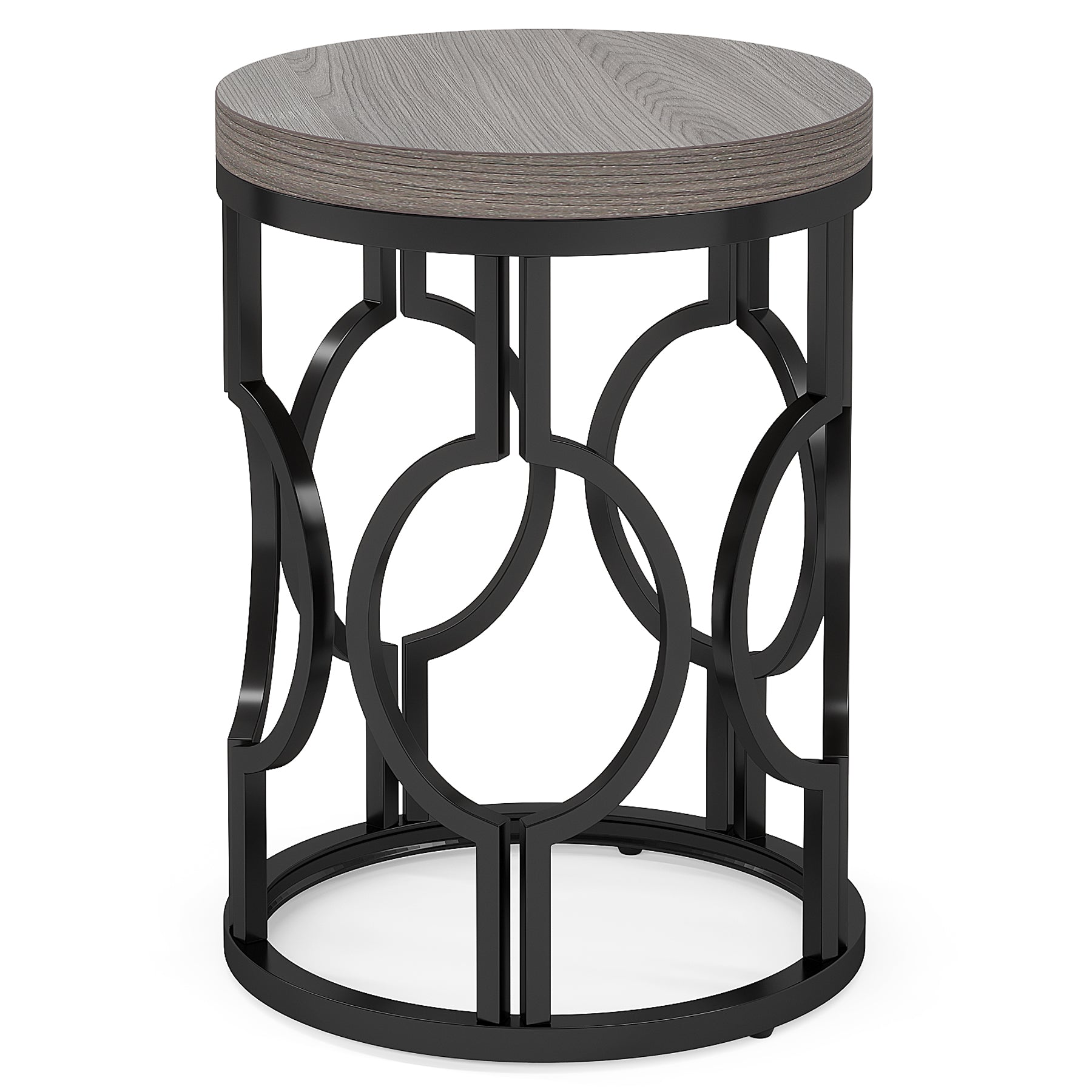 Round End Table, Industrial Side Table with Metal Hollow Frame Tribesigns