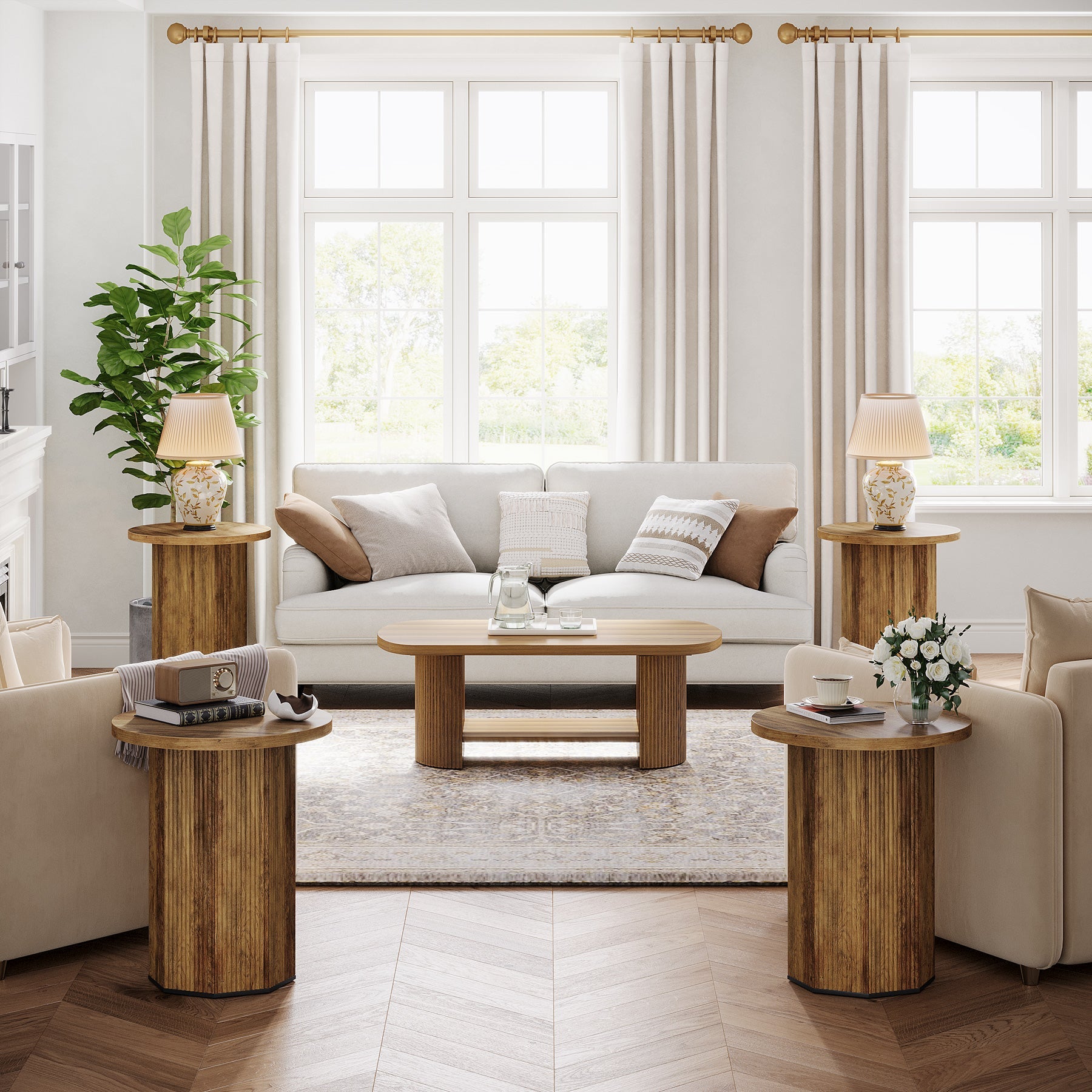 Round End Table, Narrow Side Table Nightstand with Stable Pedestal Tribesigns