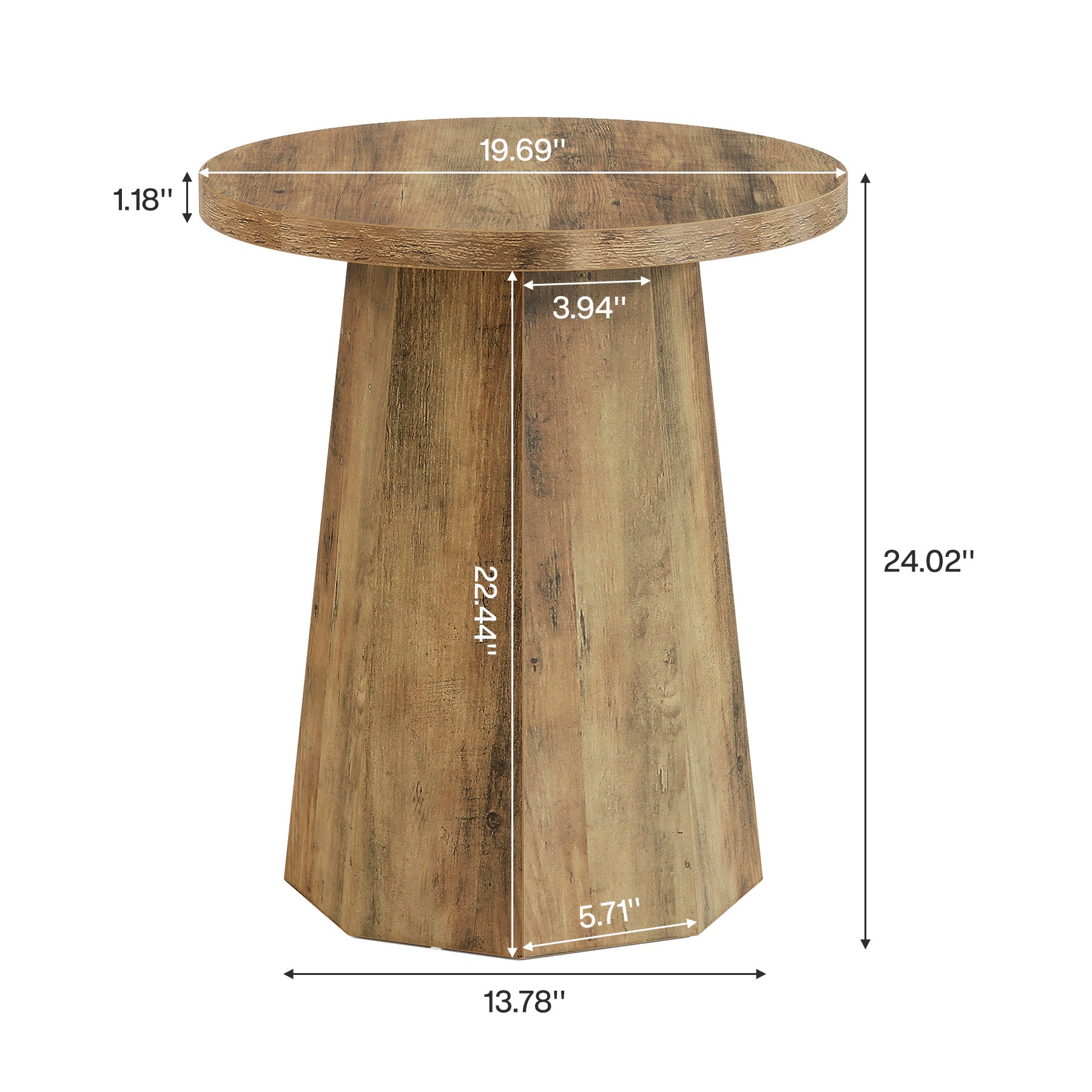 Round End Table, Wooden Couch Side Table with Octagonal Base