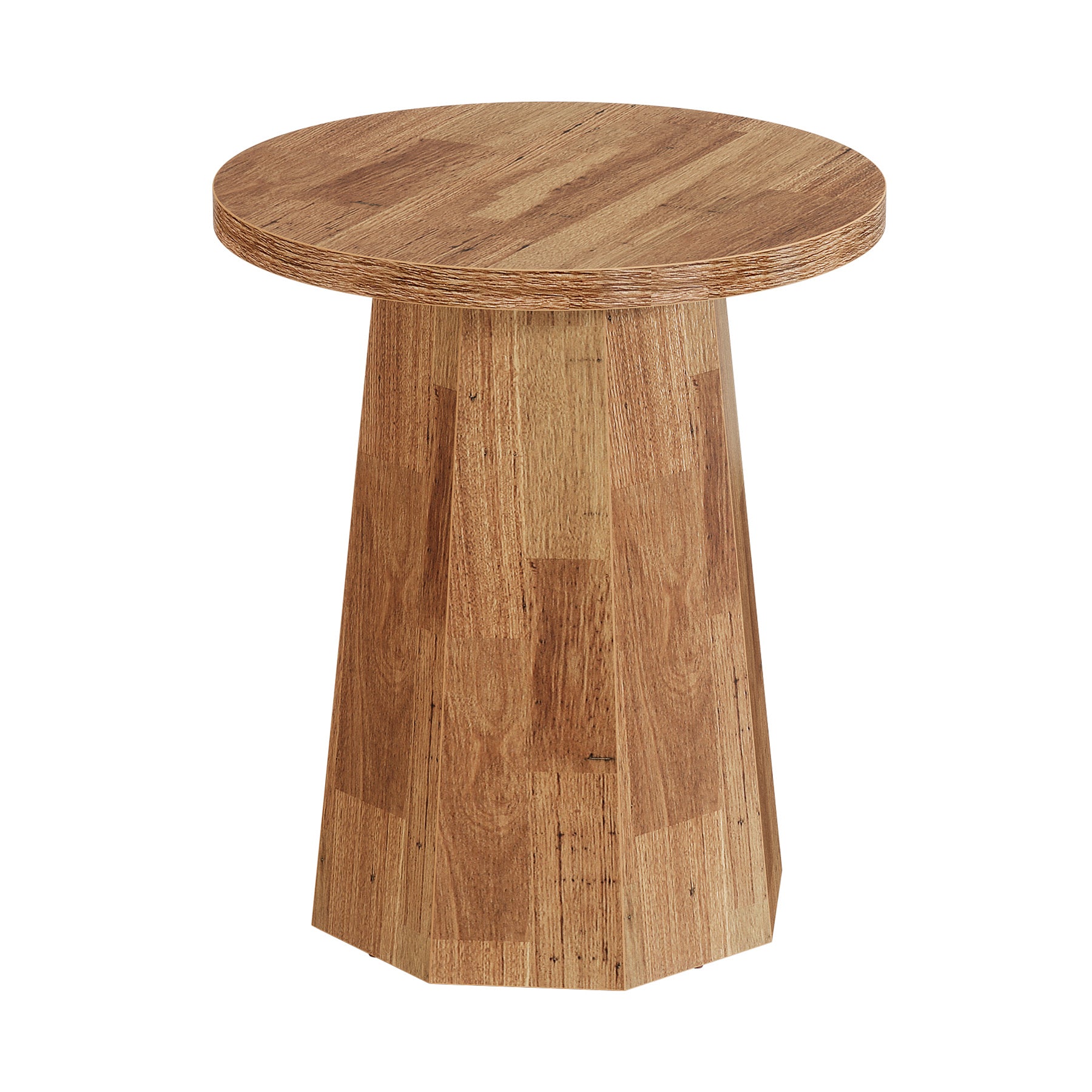Round End Table, Wooden Couch Side Table with Octagonal Base