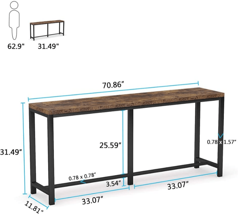 70.9 Inch Console Table, Skinny Long Entryway Table Sofa Table