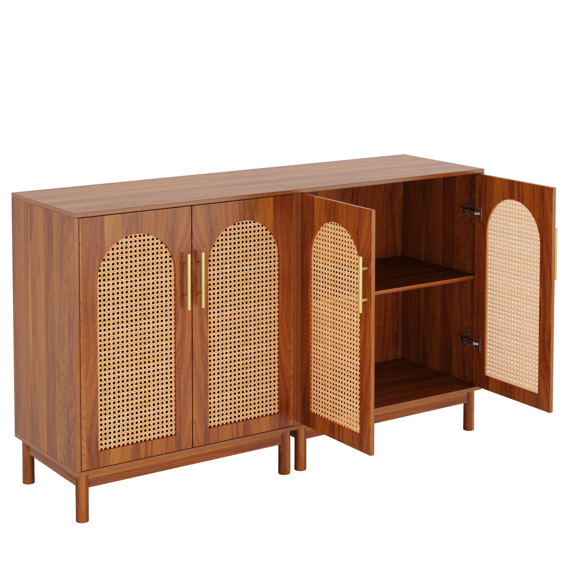 Sideboard Buffet Set of 2, Accent Rattan Storage Cabinet with Doors