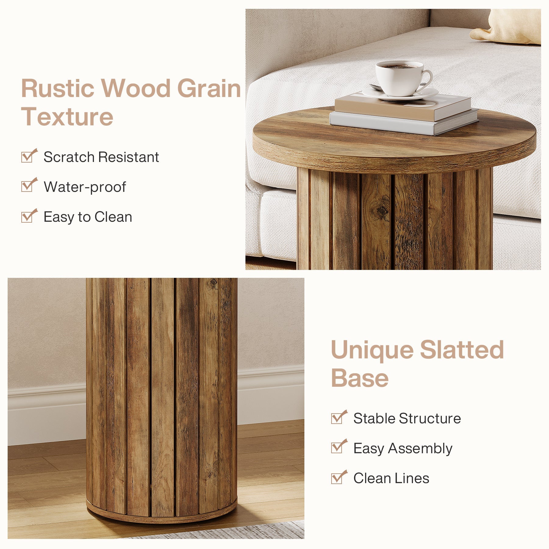 Small End Table, Round Wooden Couch Side Table with Pedestal Base Tribesigns