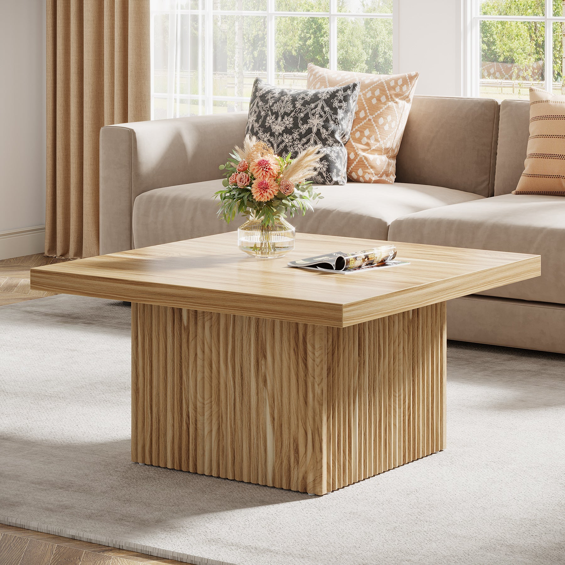 Square Coffee Table, 31.5 - Inch Wood Center Table Cocktail Table Tribesigns