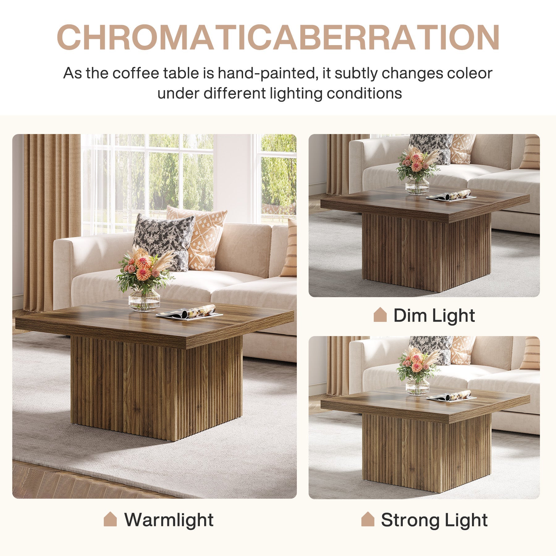 Square Coffee Table, 31.5 - Inch Wood Center Table Cocktail Table Tribesigns