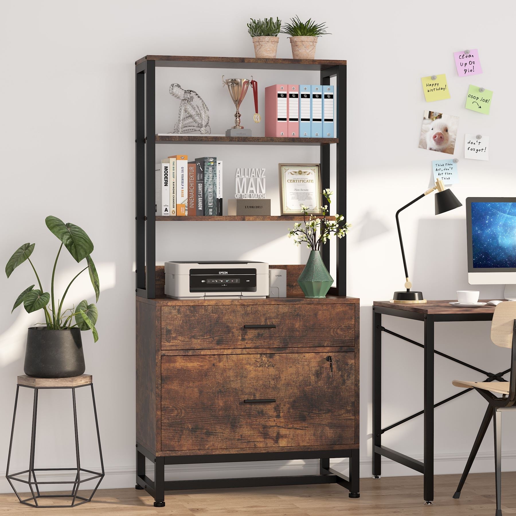 Tribesigns 2 - Drawer File Cabinet, Vertical Filing Cabinet with Lock & Bookshelf Tribesigns