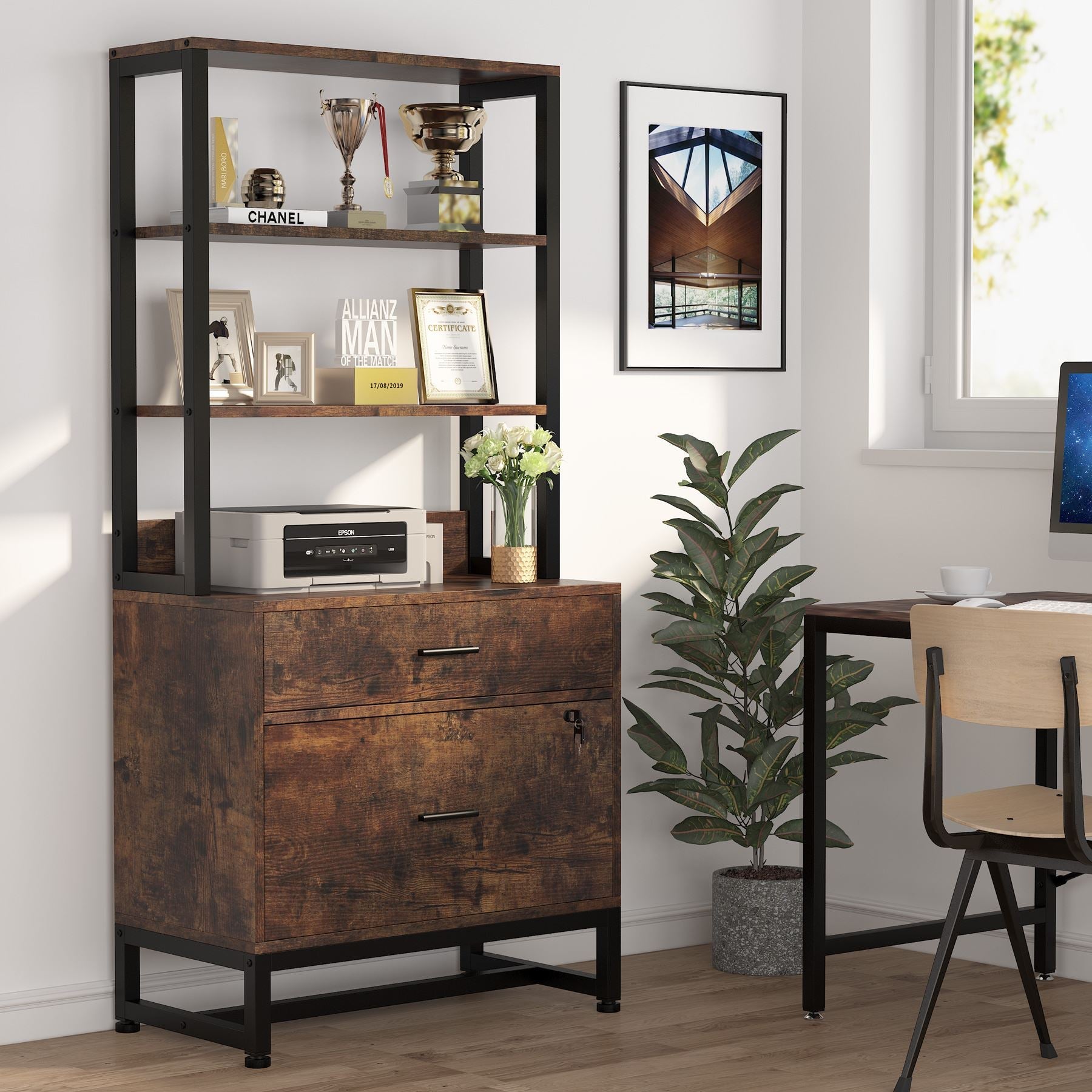 Tribesigns 2 - Drawer File Cabinet, Vertical Filing Cabinet with Lock & Bookshelf Tribesigns
