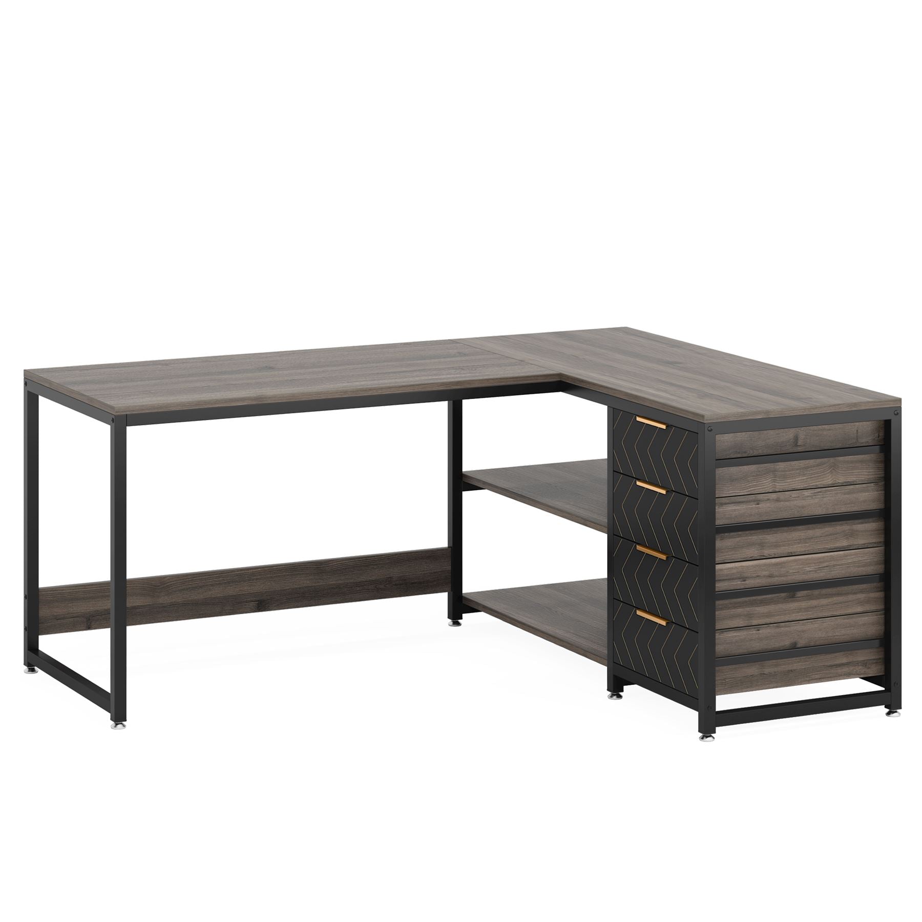 Tribesigns 59" L - Shaped Desk, Reversible Corner Desk with Drawers & Shelves Tribesigns