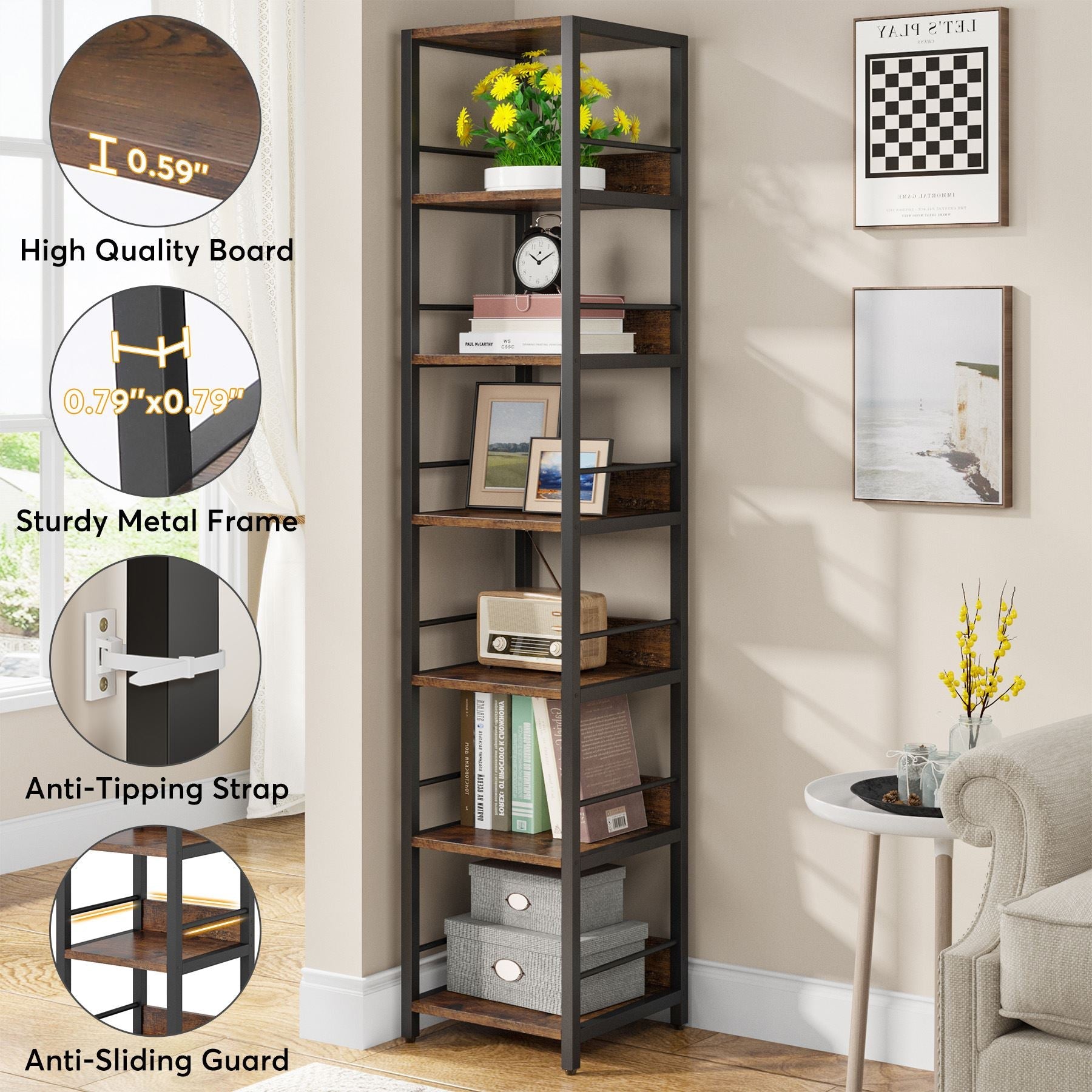 Tribesigns 6 - Tier Corner Shelf, Narrow Etagere Bookshelf Storage Rack Tribesigns