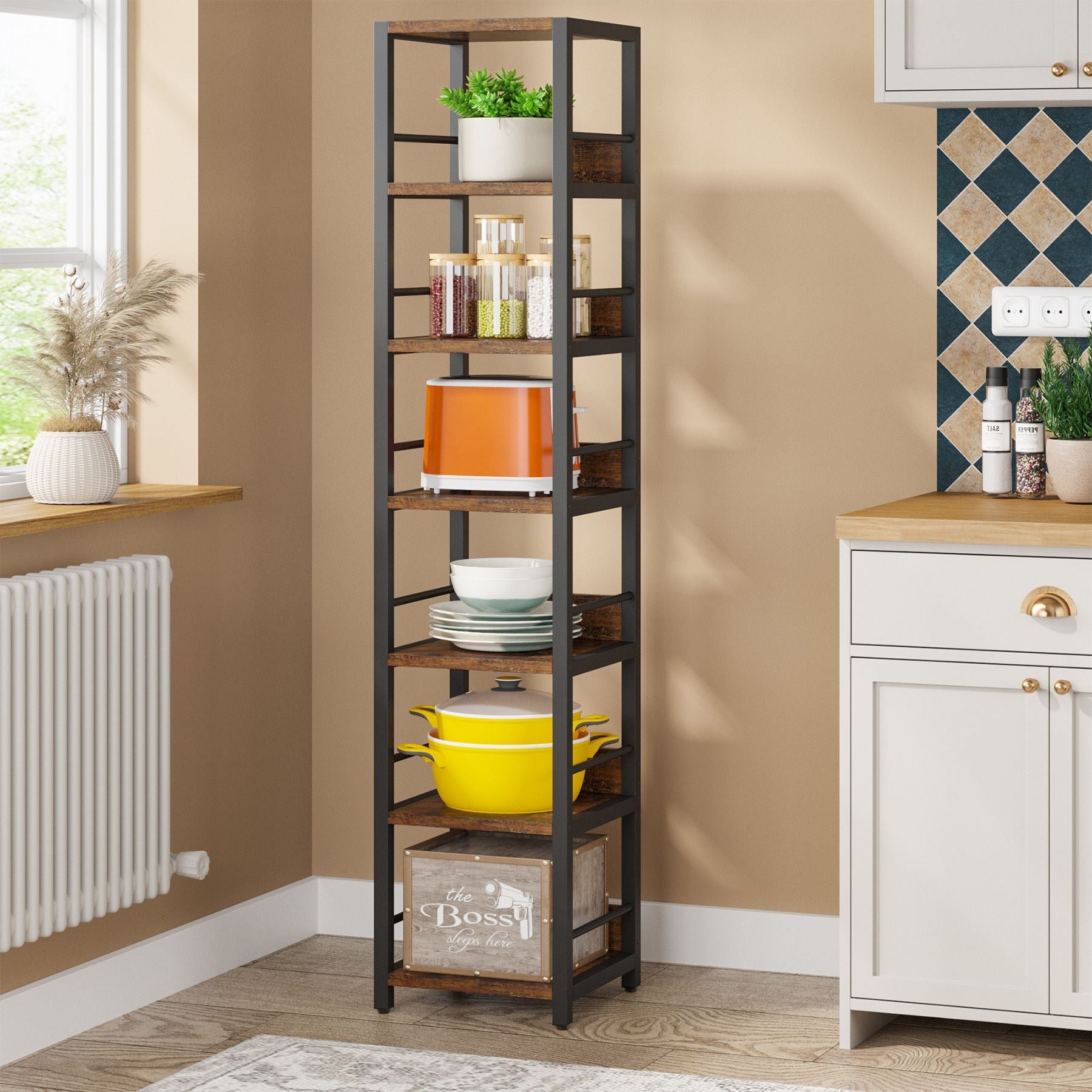 Tribesigns 6 - Tier Corner Shelf, Narrow Etagere Bookshelf Storage Rack Tribesigns