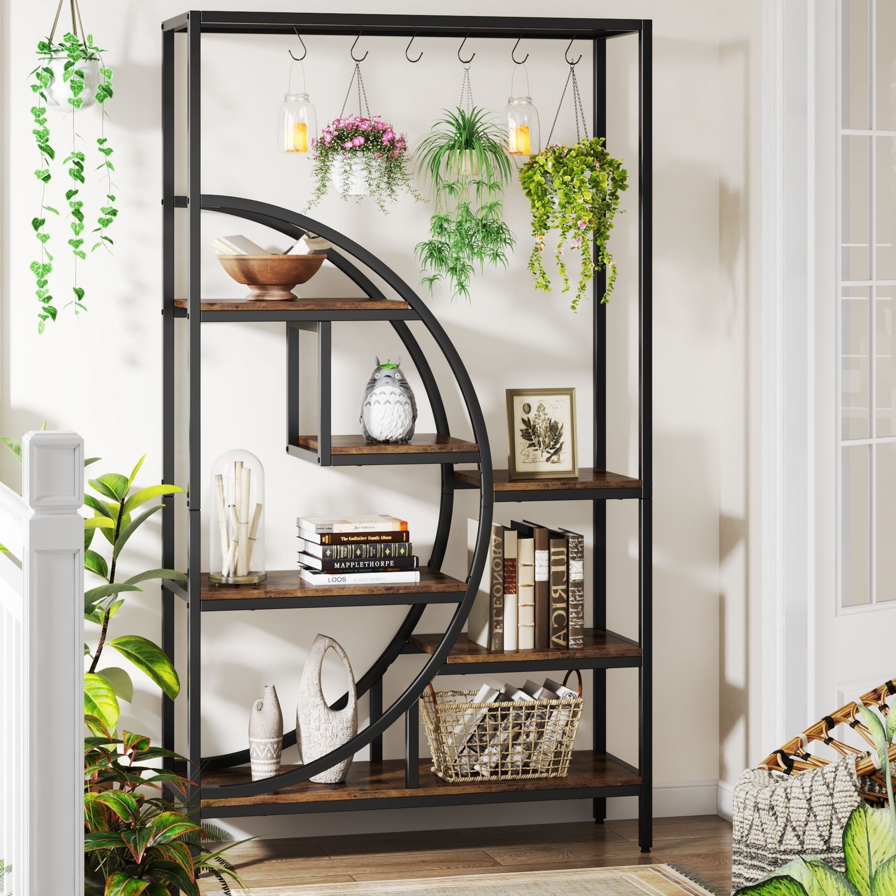 plant rack metal design 70.9" Tall Plant Stand, 7 Tier Flower Pots Display Rack with 6 Hooks