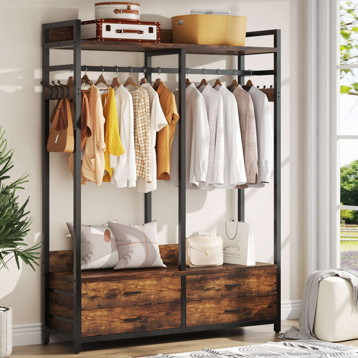 Tribesigns Freestanding Closet Organizer, Garment Rack with Drawers & Shelves Tribesigns