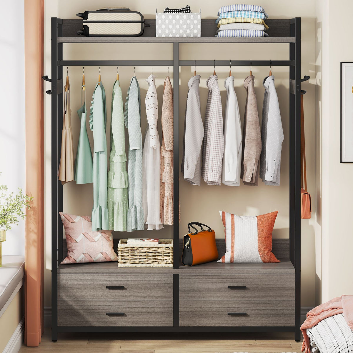 Tribesigns Freestanding Closet Organizer, Garment Rack with Drawers & Shelves Tribesigns