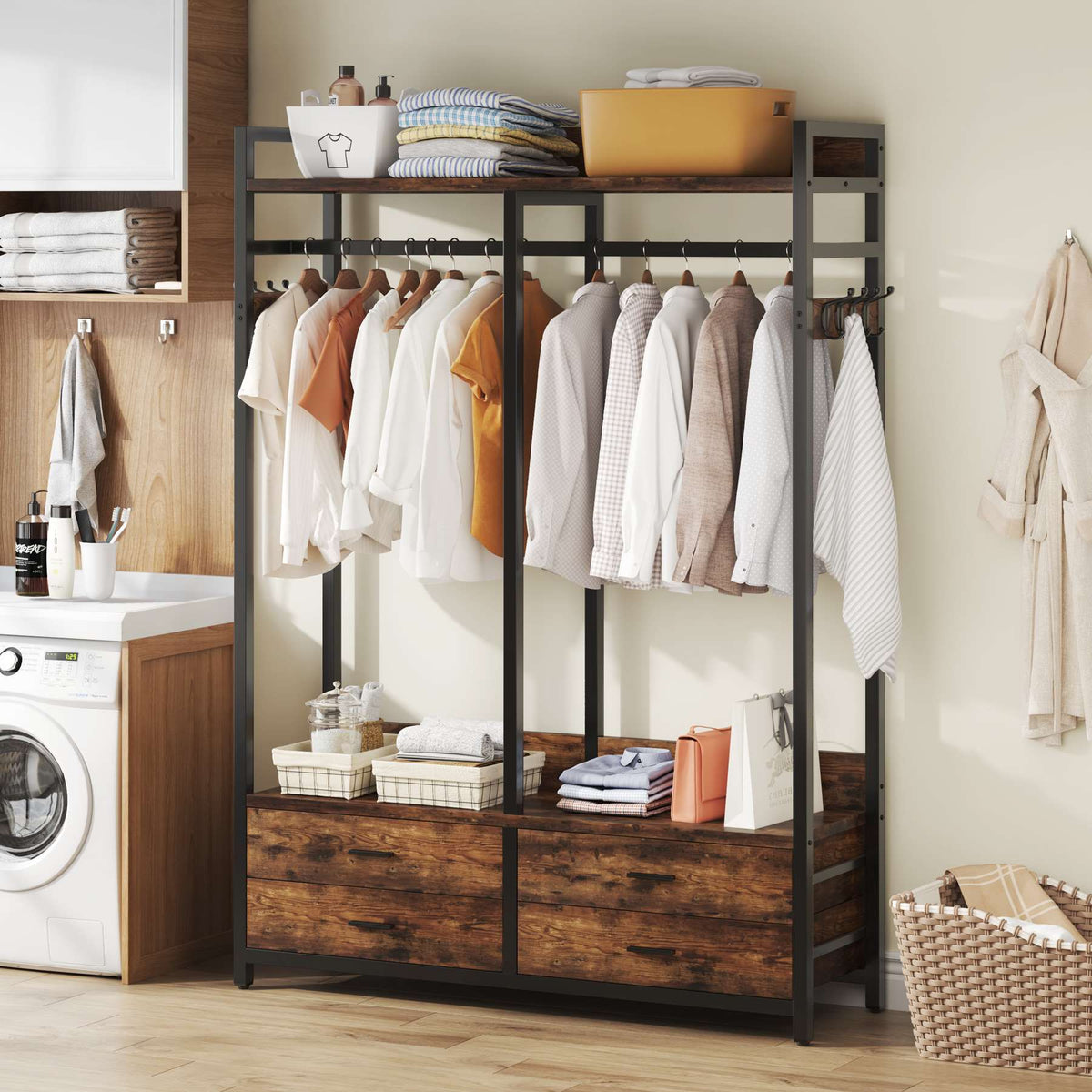 Garment Rack with Drawers & Shelves