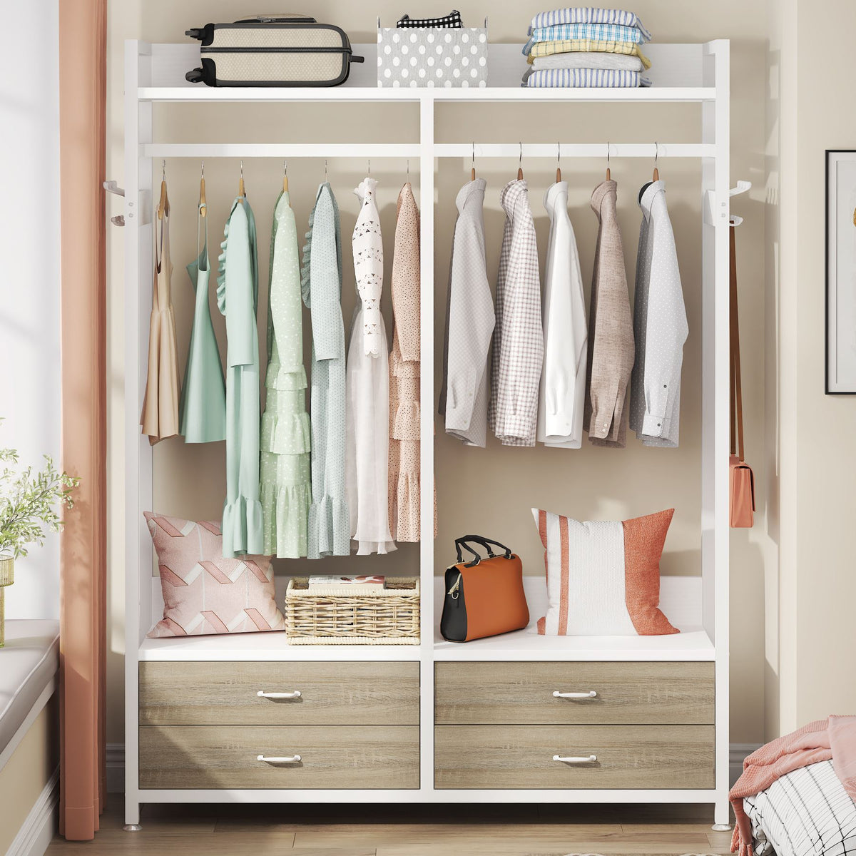 Tribesigns Freestanding Closet Organizer, Garment Rack with Drawers & Shelves Tribesigns