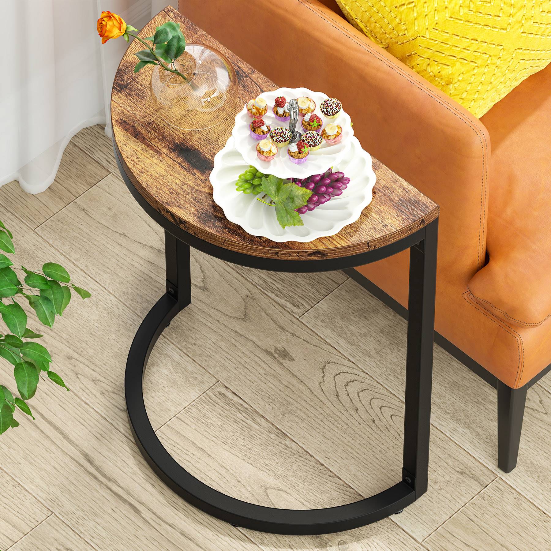 Tribesigns Half Round End Table, Narrow Side Table with Metal Frame Tribesigns