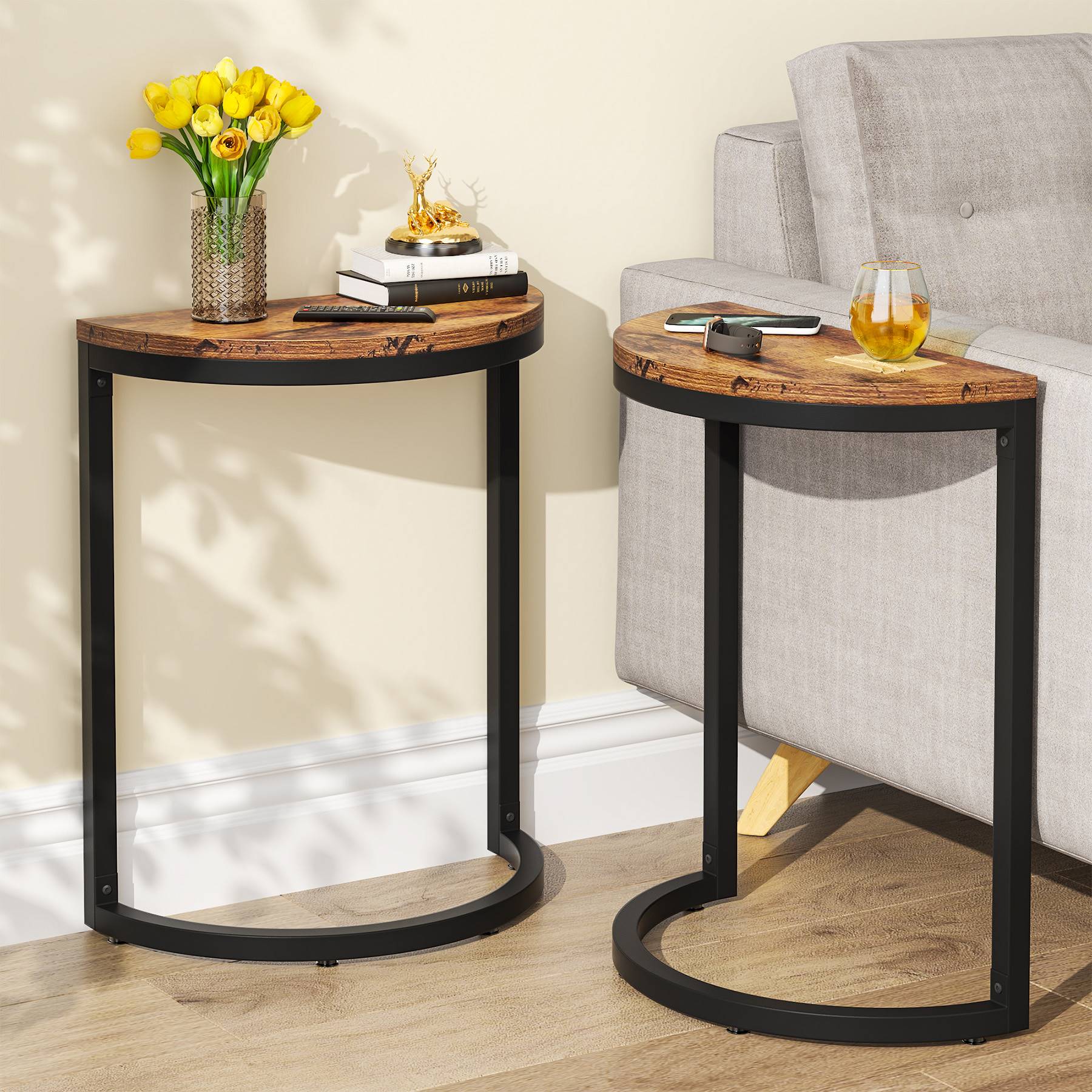 Tribesigns Half Round End Table, Narrow Side Table with Metal Frame Tribesigns