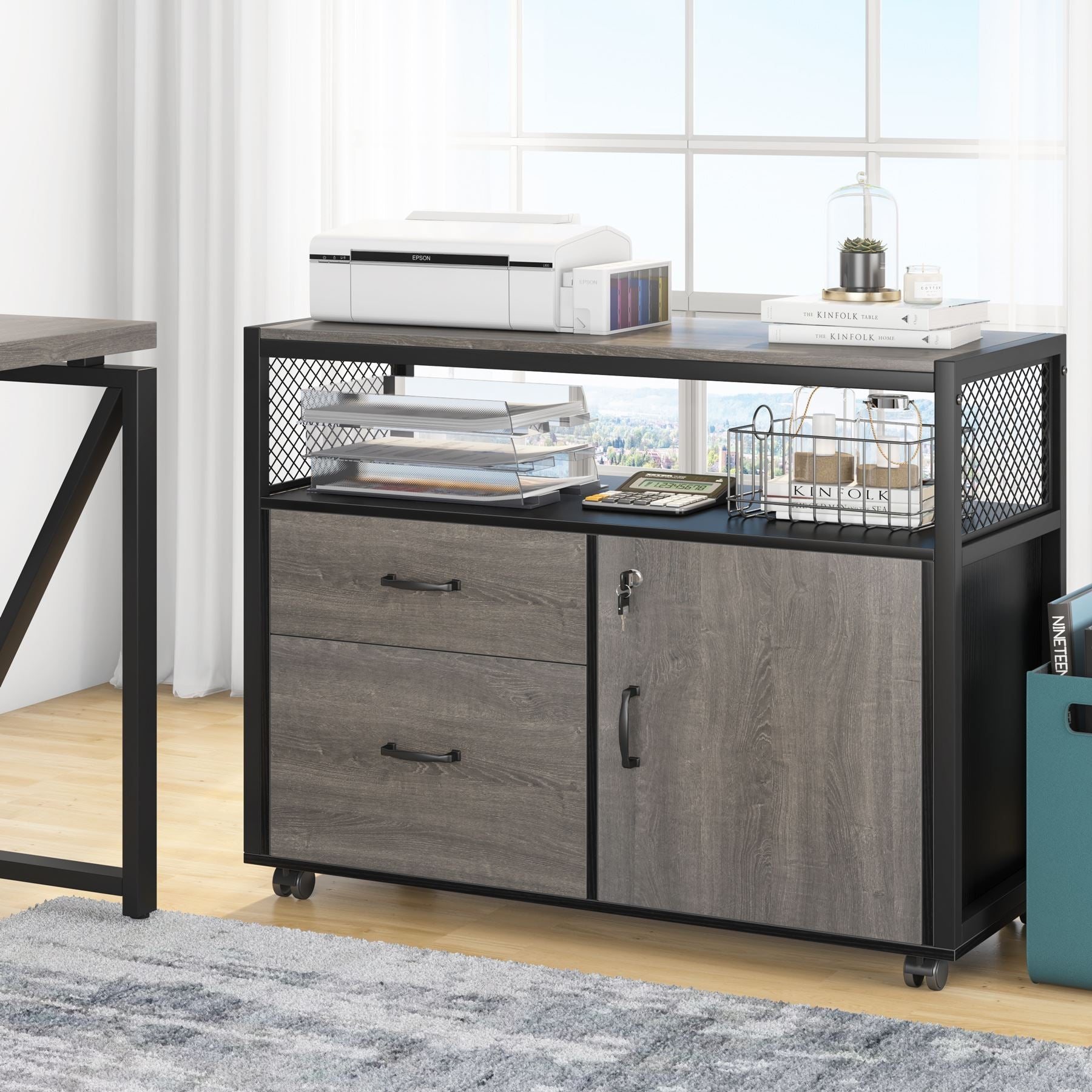 Tribesigns's Lockable File Cabinet Printer Stand with Drawers & Caster.