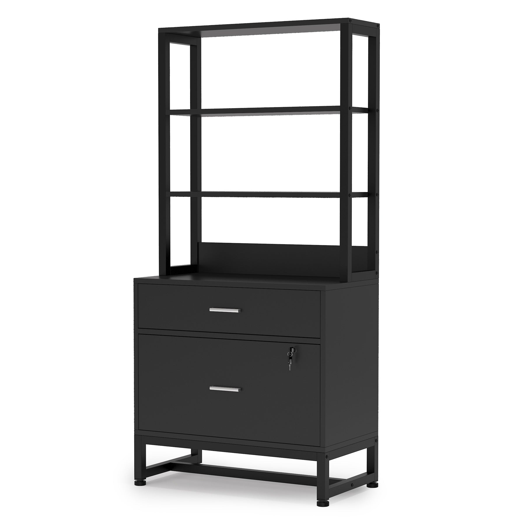 Vertical File Cabinet, 2 Drawers Filing Cabinet with Open Shelves Tribesigns