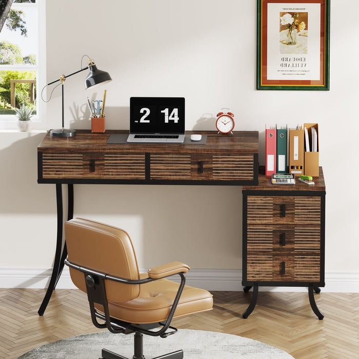 Wood Computer Desk, 55" Home Office Desk with Drawer Cabinet Tribesigns
