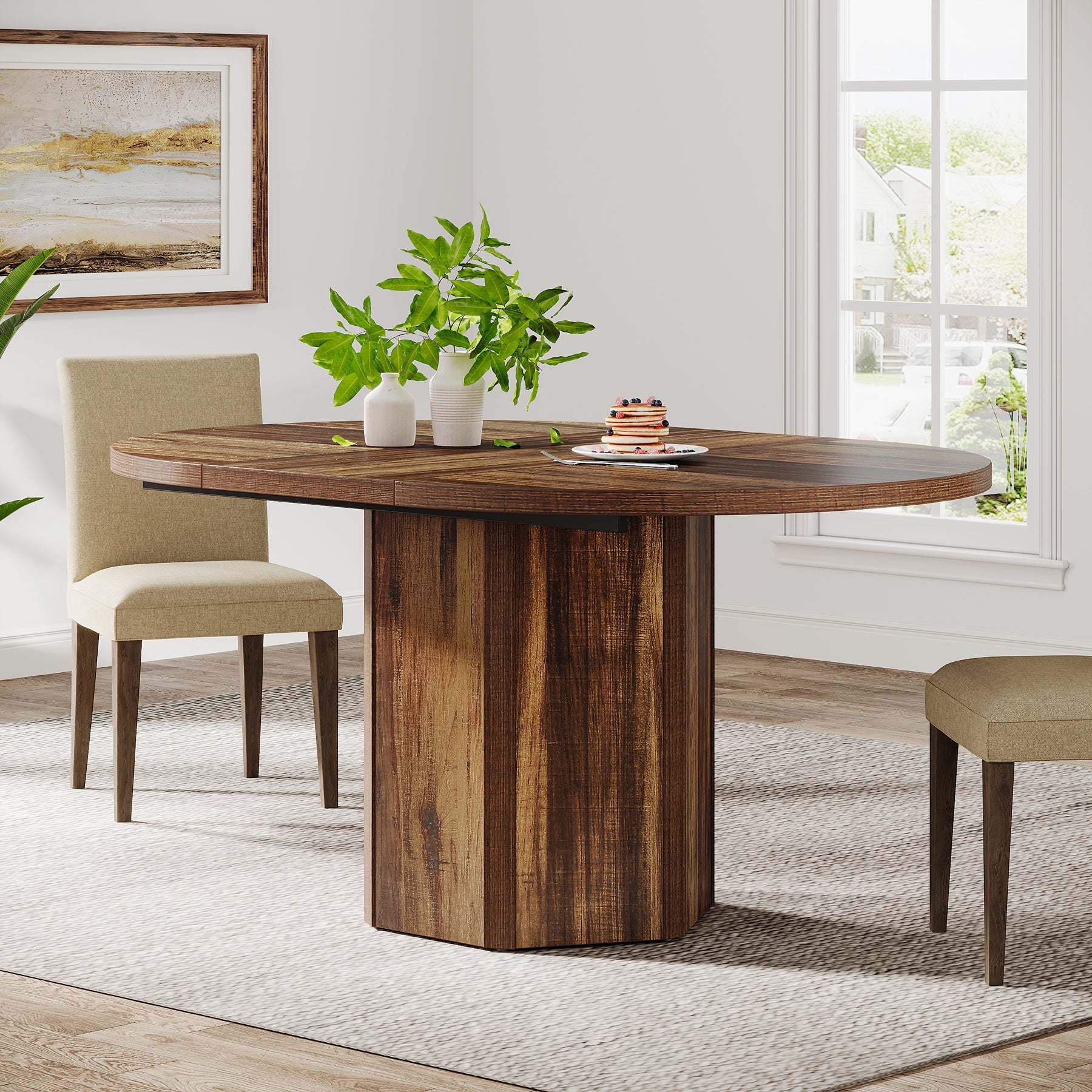 Wood Dining Table, 55" Kitchen Dinner Table For 4 - 6 Tribesigns