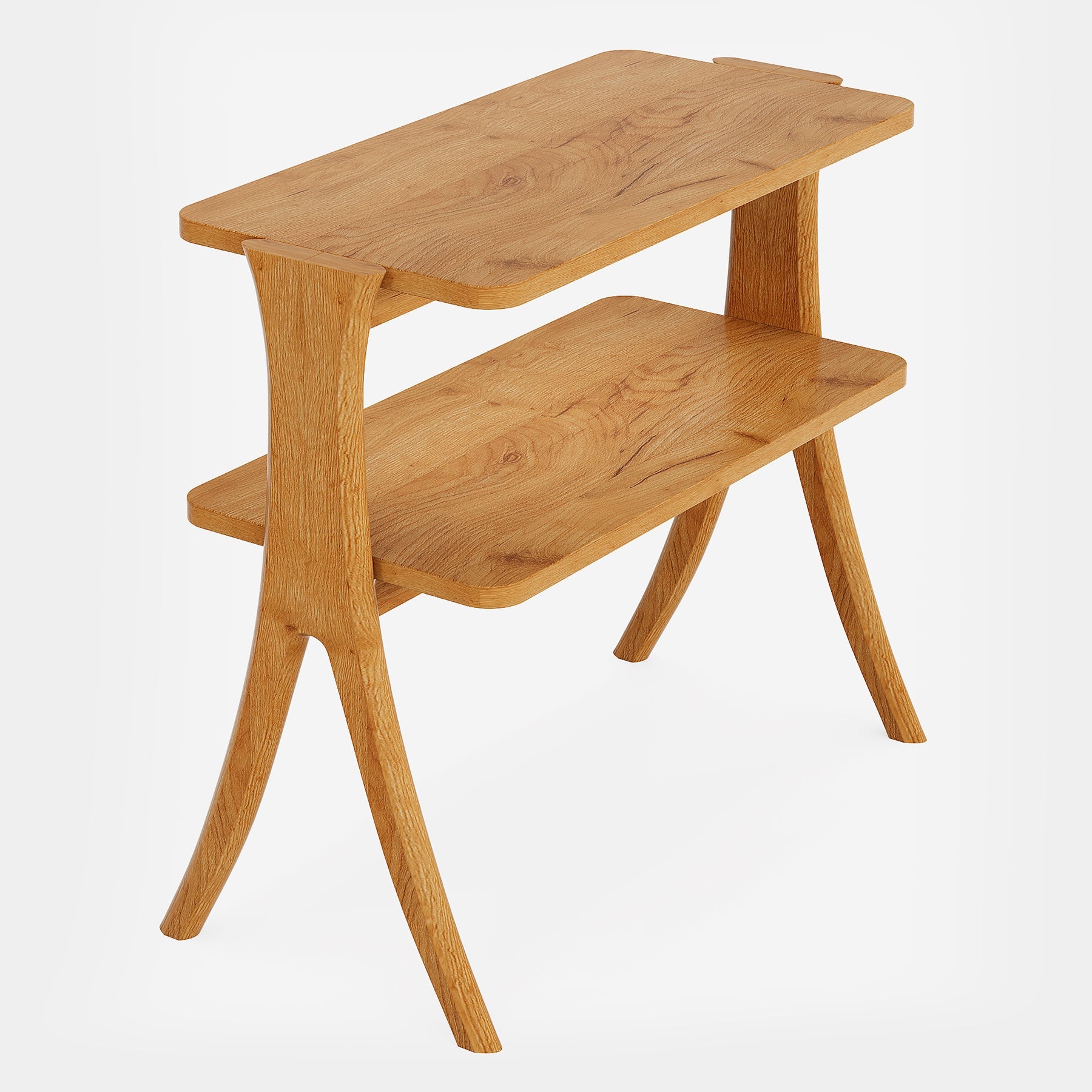 Wood End Table, Farmhouse Side Table with 2 - Tier Storage Shelf Tribesigns