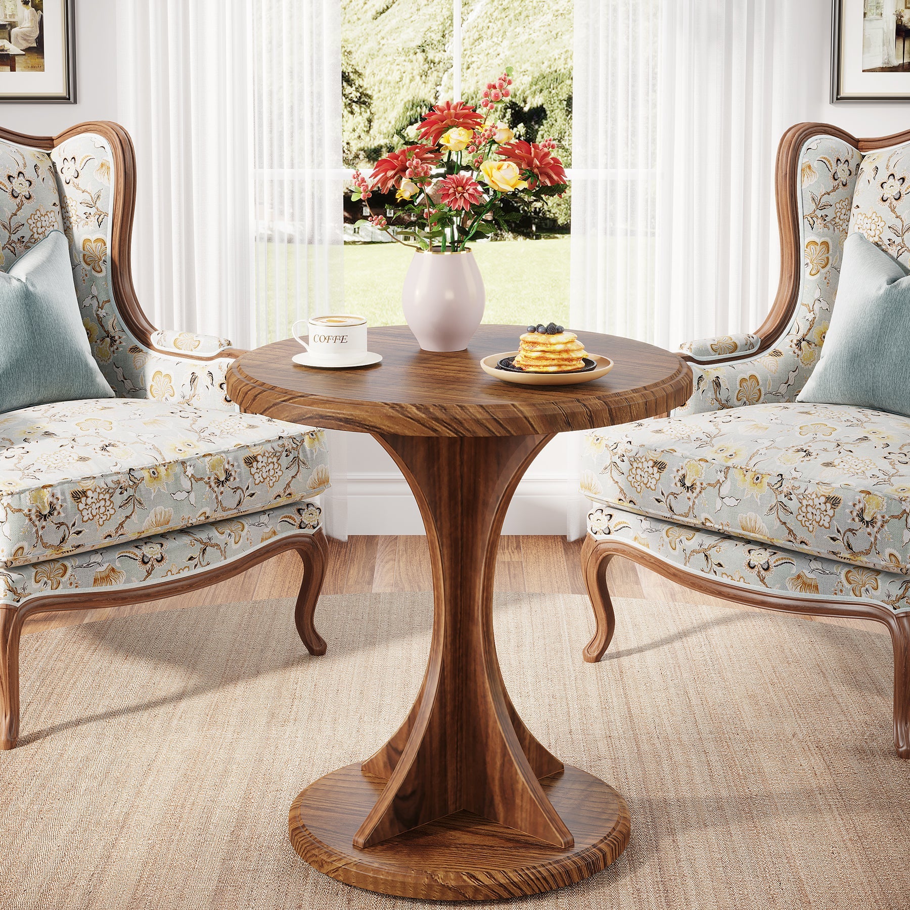 Wood End Table, Round Sofa Side Table Vintage Nightstand Tribesigns