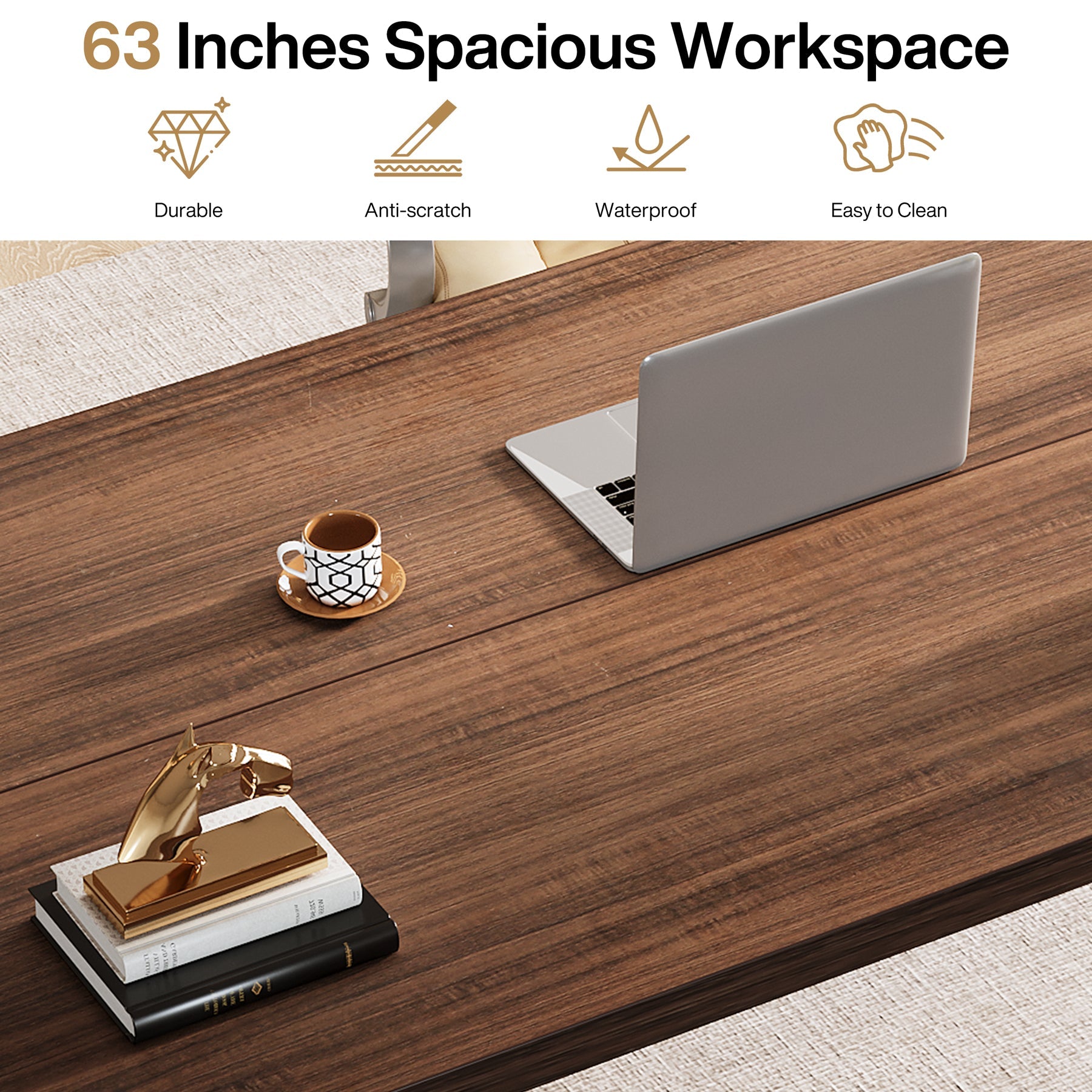 Wood Executive Desk, 62.99" Sturdy Computer Desk Conference Table Tribesigns