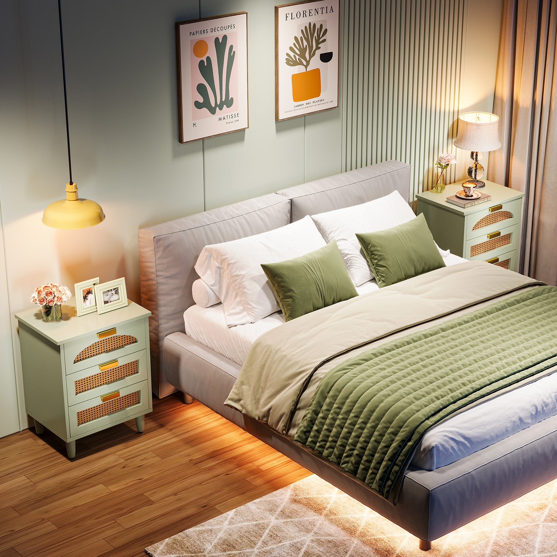 Wood Night Stand, 20-Inch Bedside Table Storage Cabinet with 3-Drawers Tribesigns