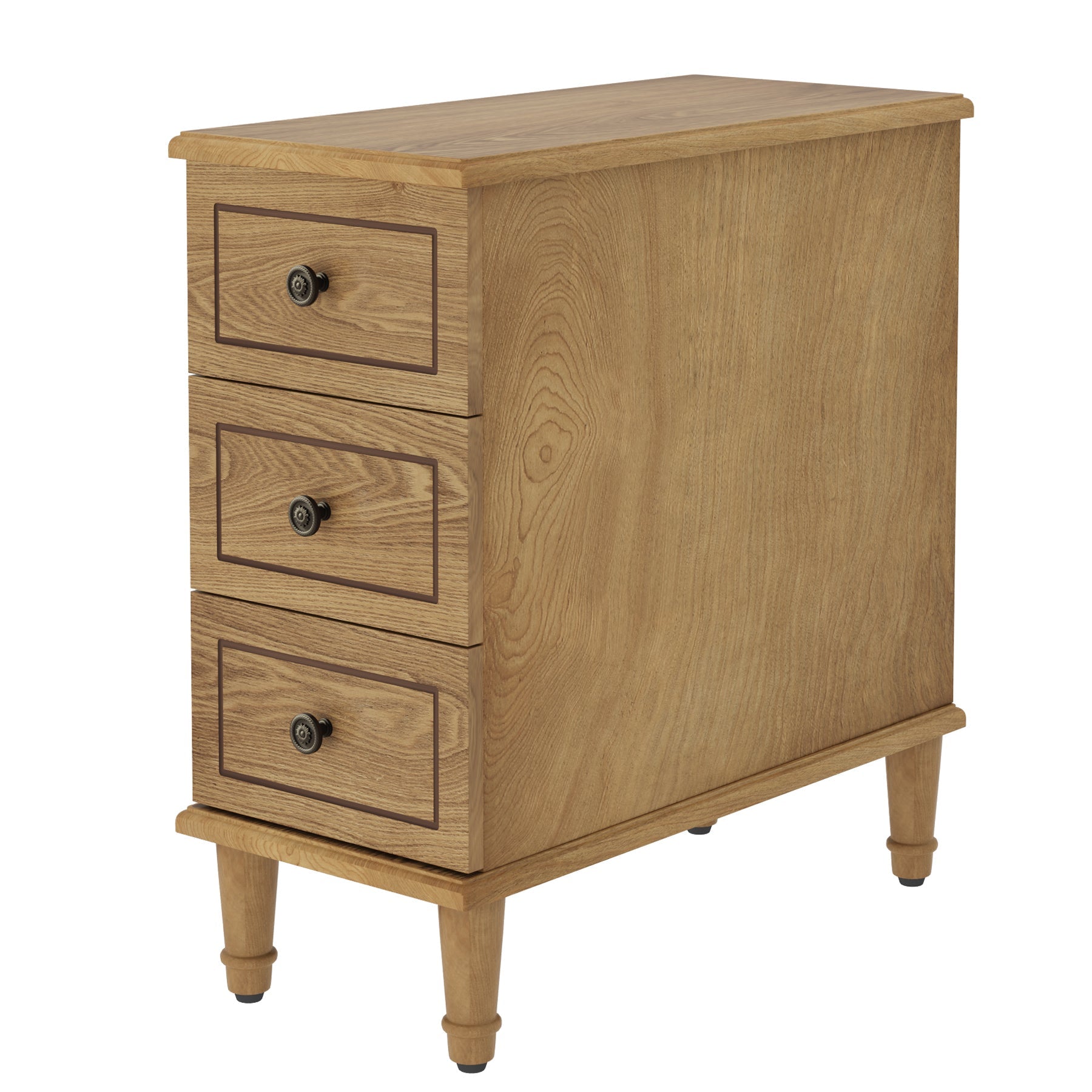 Wood Nightstand, Fully Assembled Narrow Side Table with 3 Drawers Tribesigns