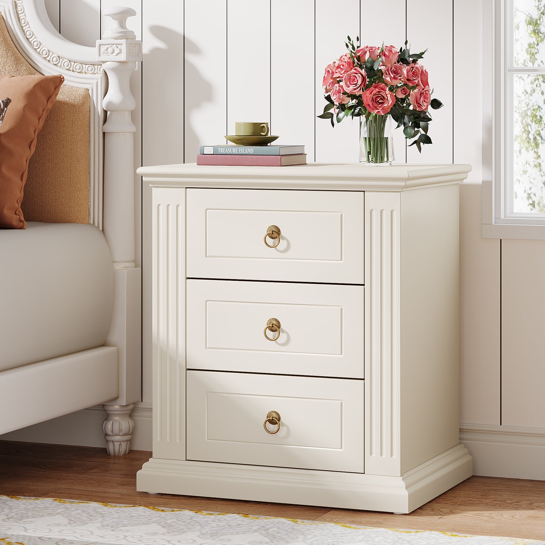 Wood Nightstand, Modern End Table Bedside Table with 3 storage Drawer Tribesigns