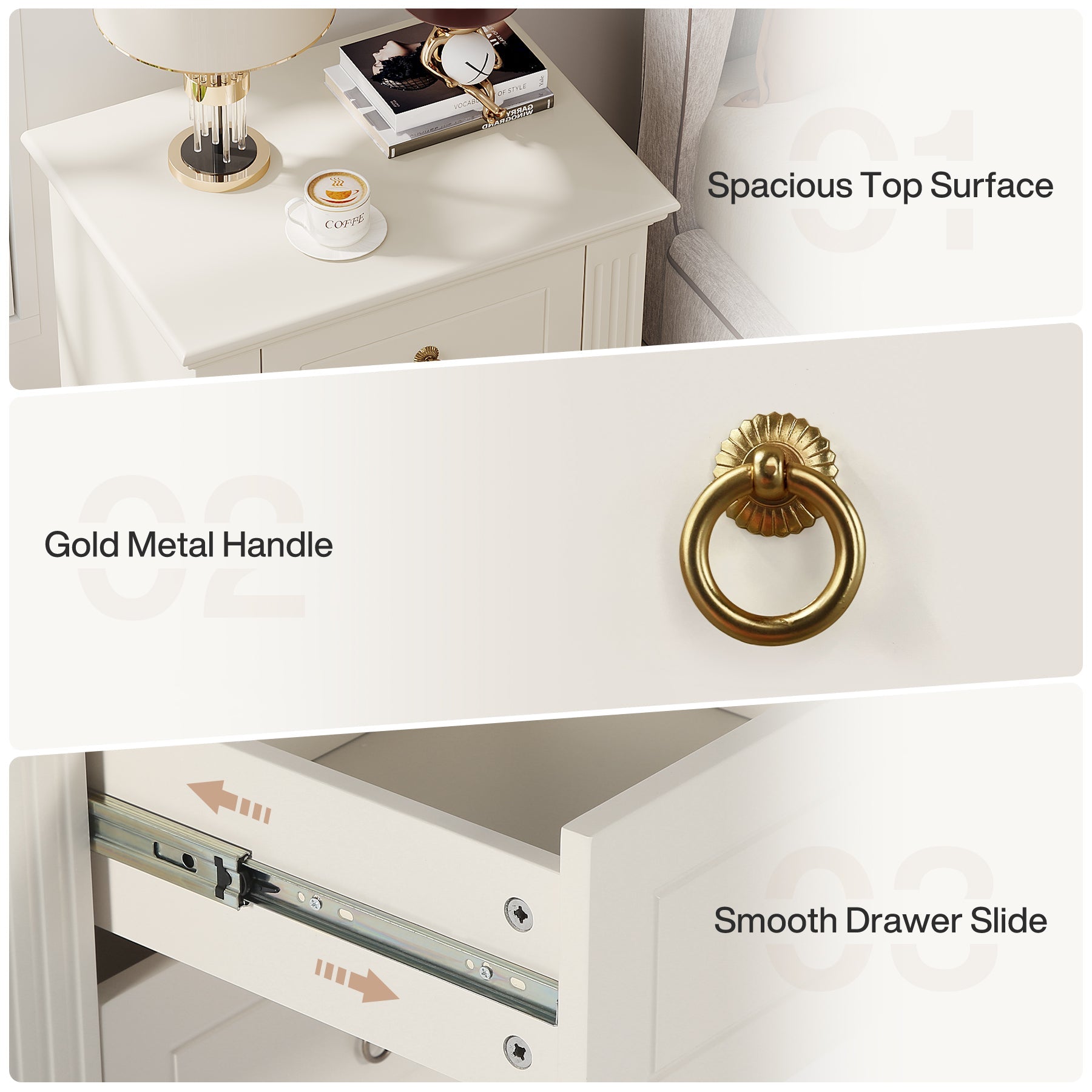 Wood Nightstand, Modern End Table Bedside Table with 3 storage Drawer Tribesigns