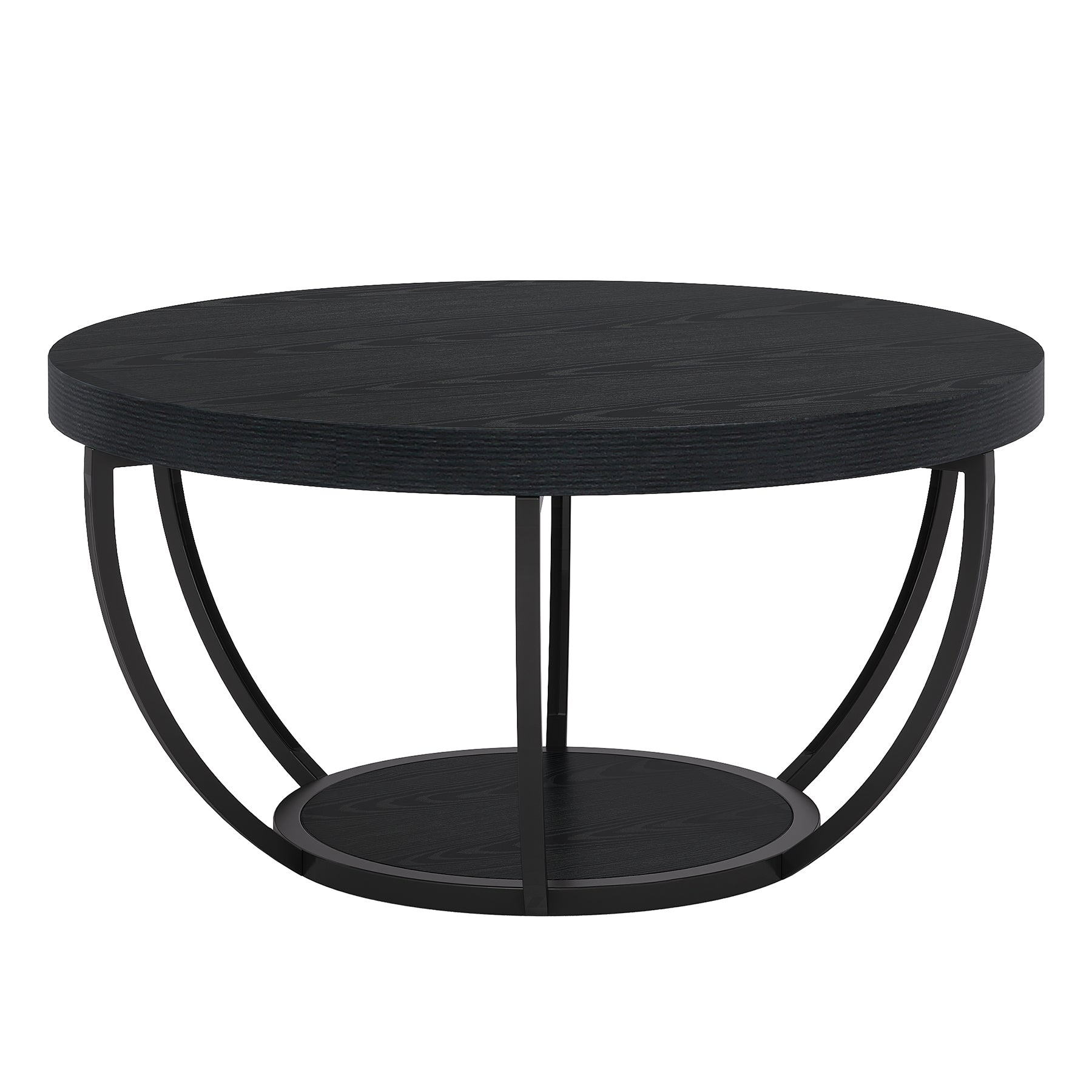 Wooden Coffee Table, 2 - Tier Round Central Cocktail Table with Shelves Tribesigns