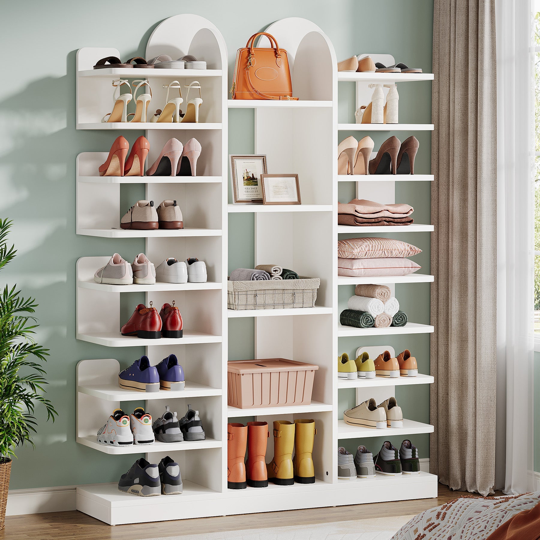Wooden Shoe Rack, 13 - Tier Freestanding Entryway Shoe Organizer with Open Shelves Tribesigns